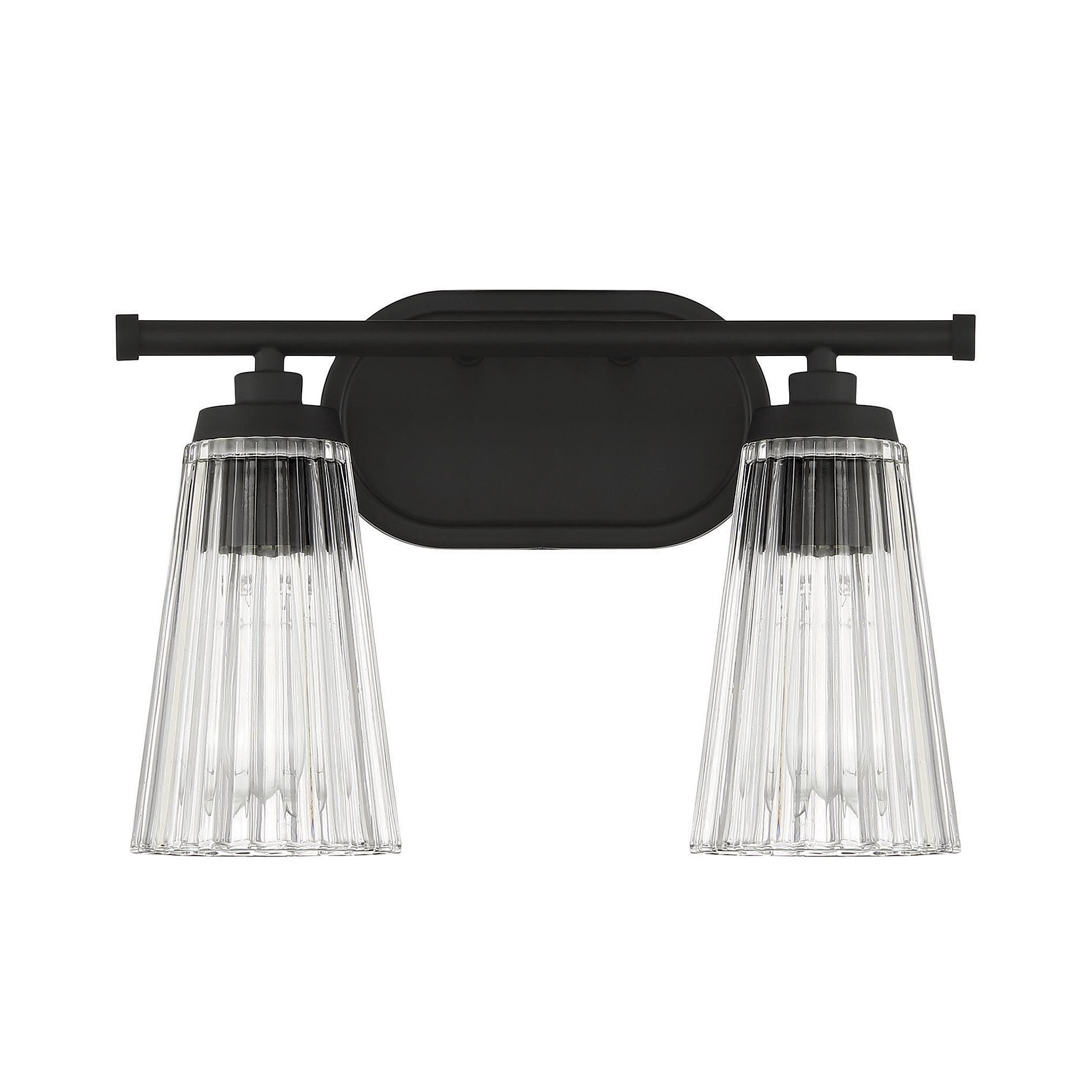 Shown in Matte Black finish and Clear Ribbed glass and Glass shade