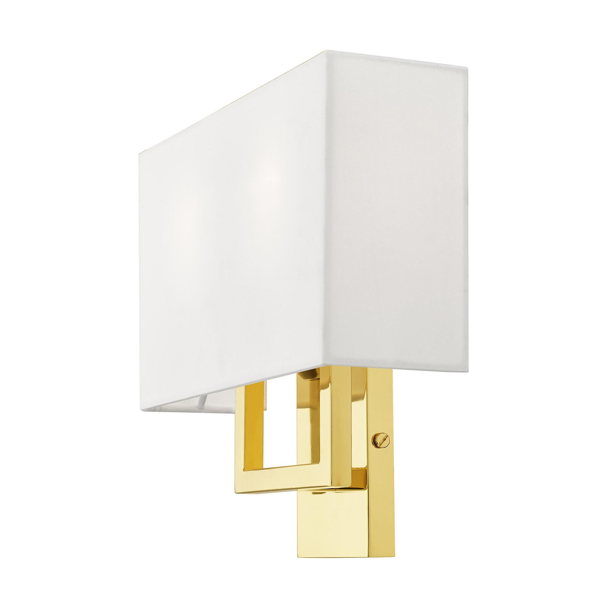Shown in Polished Brass finish and Hand Crafted Off-White Fabric Outside & White Fabric Inside Hardback shade