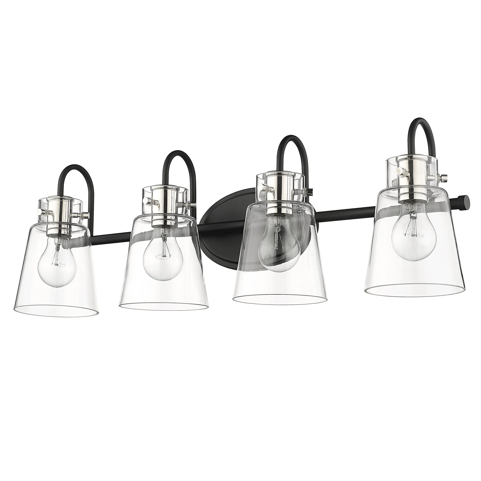 Shown in Matte Black And Polished Nickel finish and Clear Glass shade