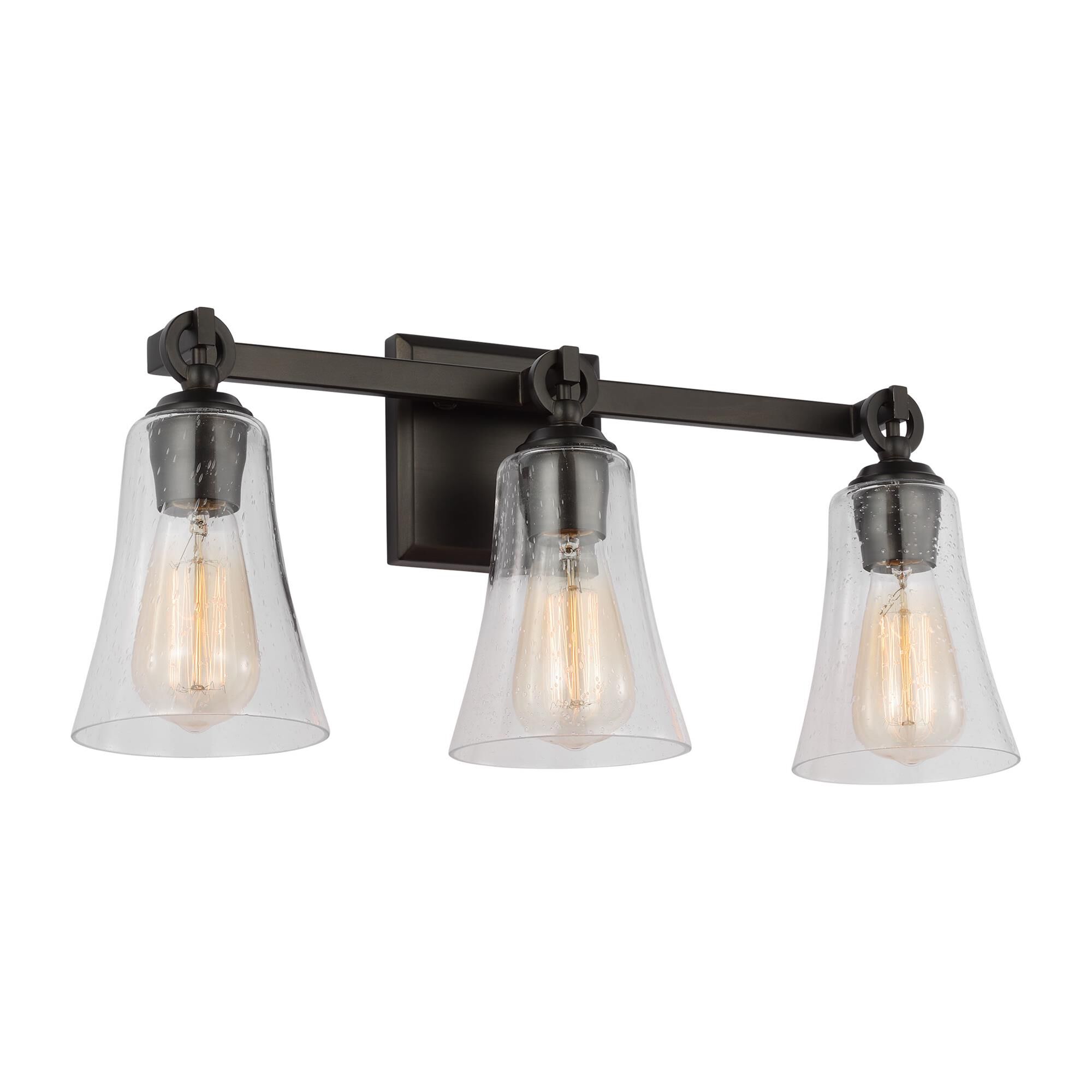 Shown in Aged Iron finish and Clear Seeded glass