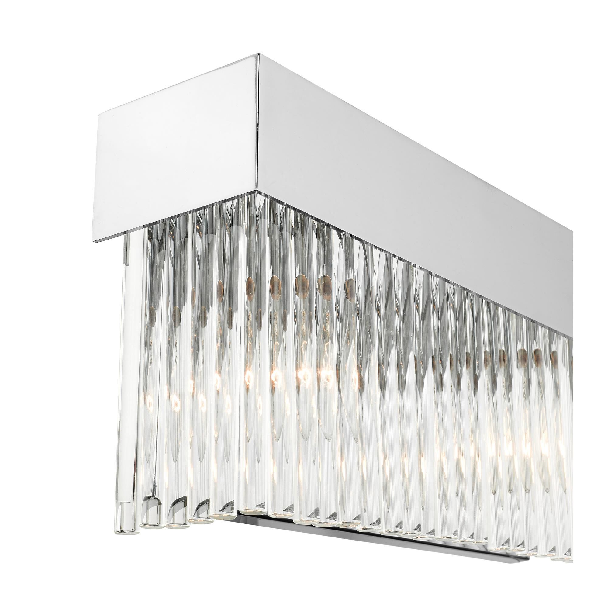 Shown in Polished Chrome finish and Polished Chrome Drum Shade With Clear Crystal Rods glass and Polished Chrome Drum  With Clear Crystal Rods shade