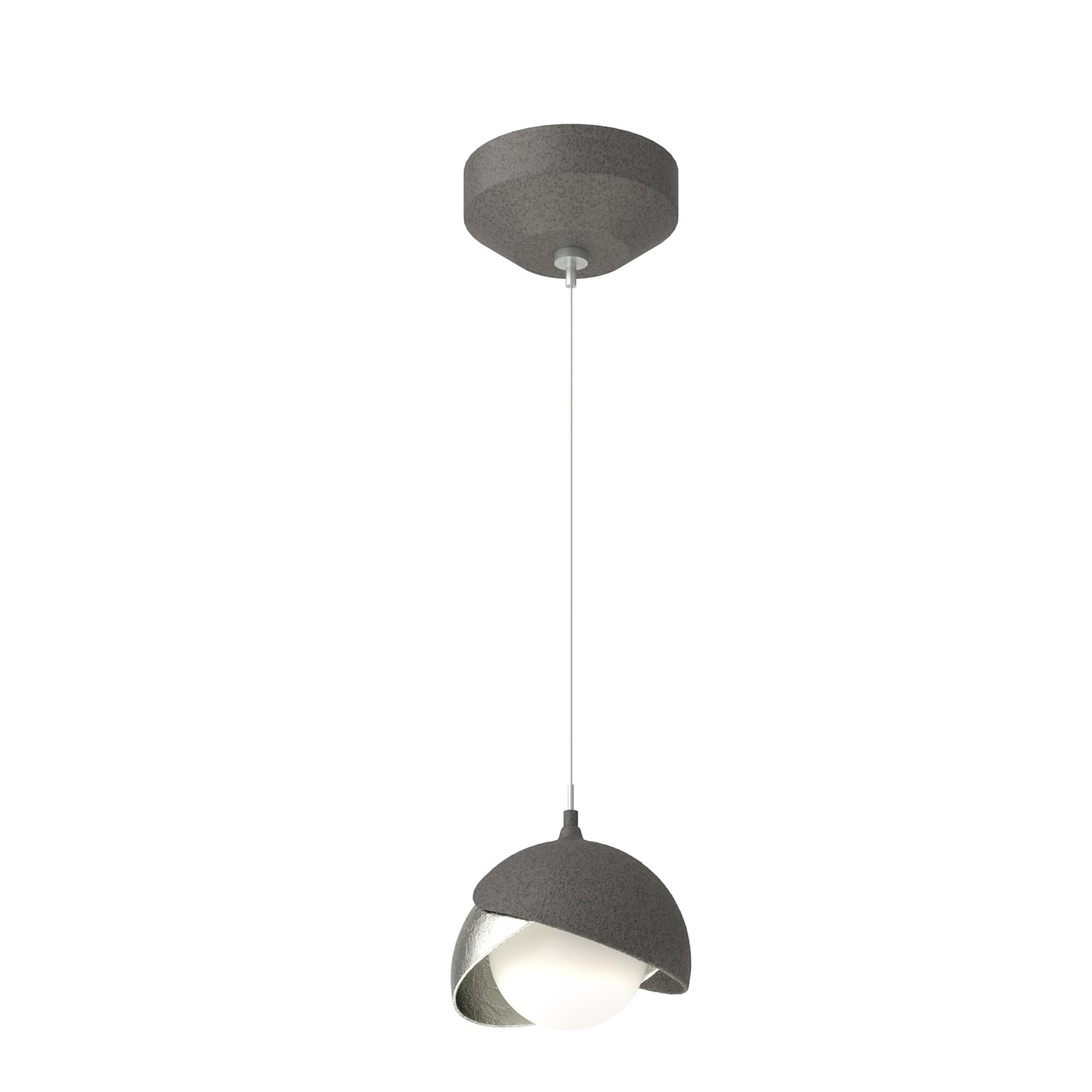 Shown in Natural Iron finish and Opal glass and Sterling  accent
