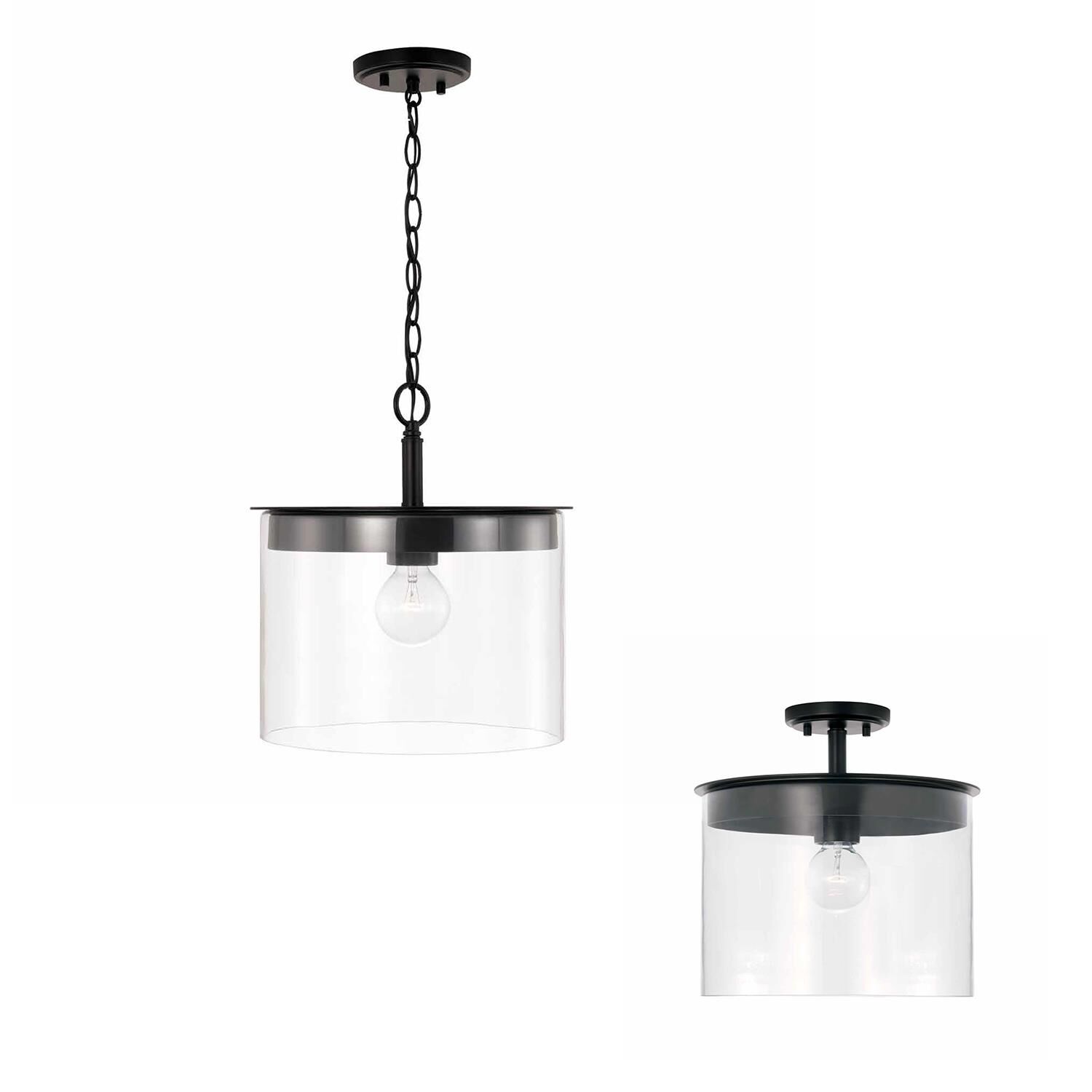 Shown in Matte Black finish and Clear glass