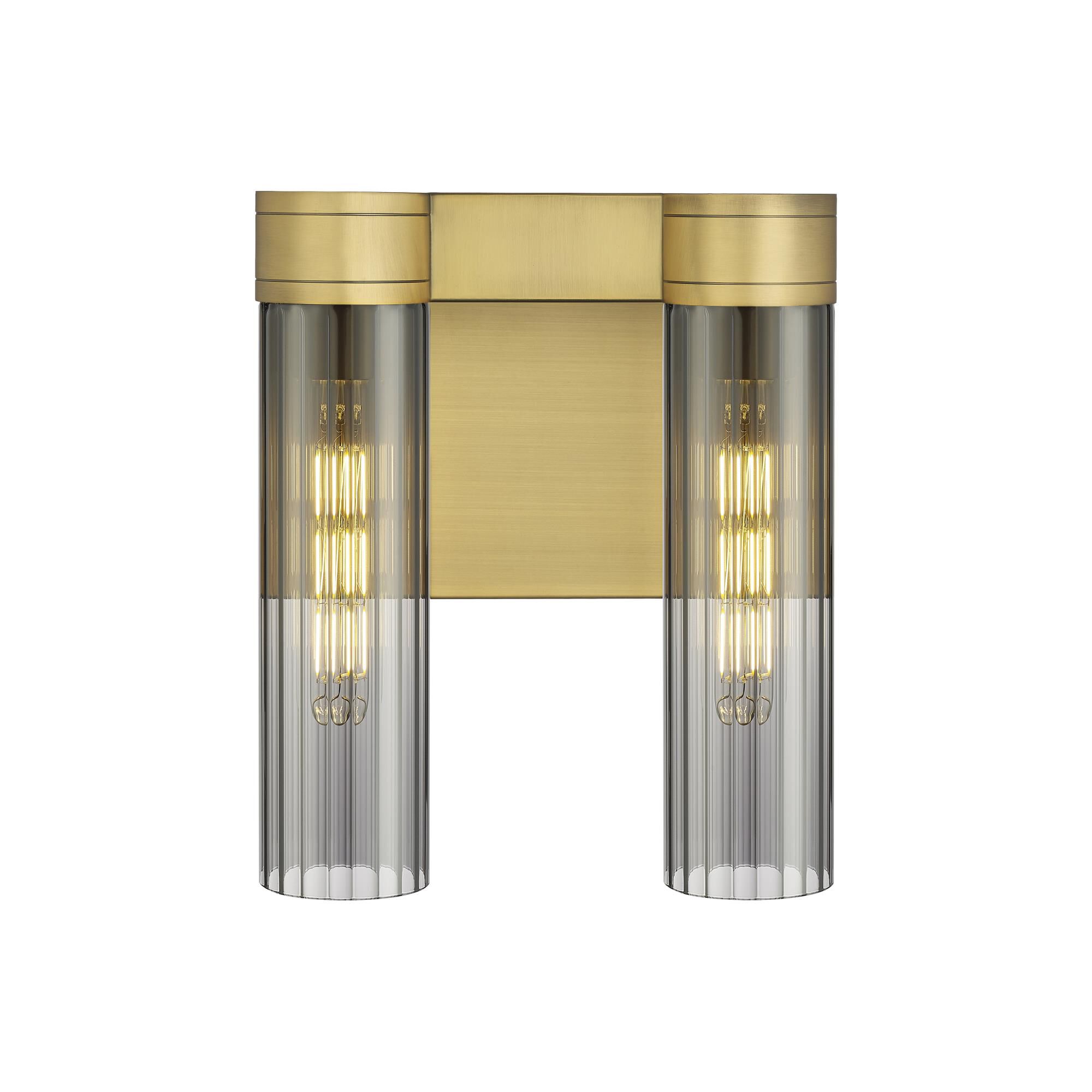 Shown in Brushed Brass finish and Plated Smoke glass