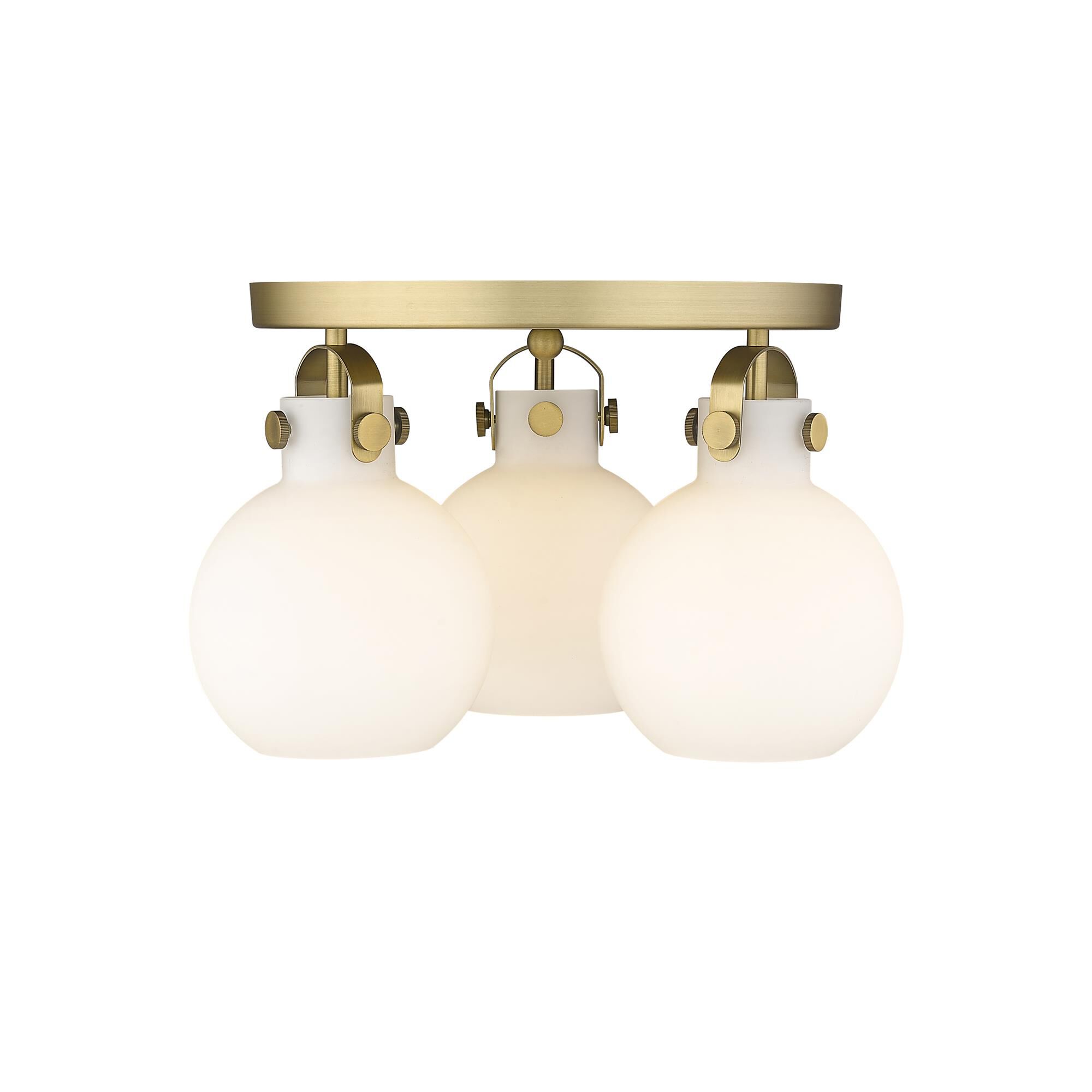Shown in Brushed Brass finish and Matte White glass