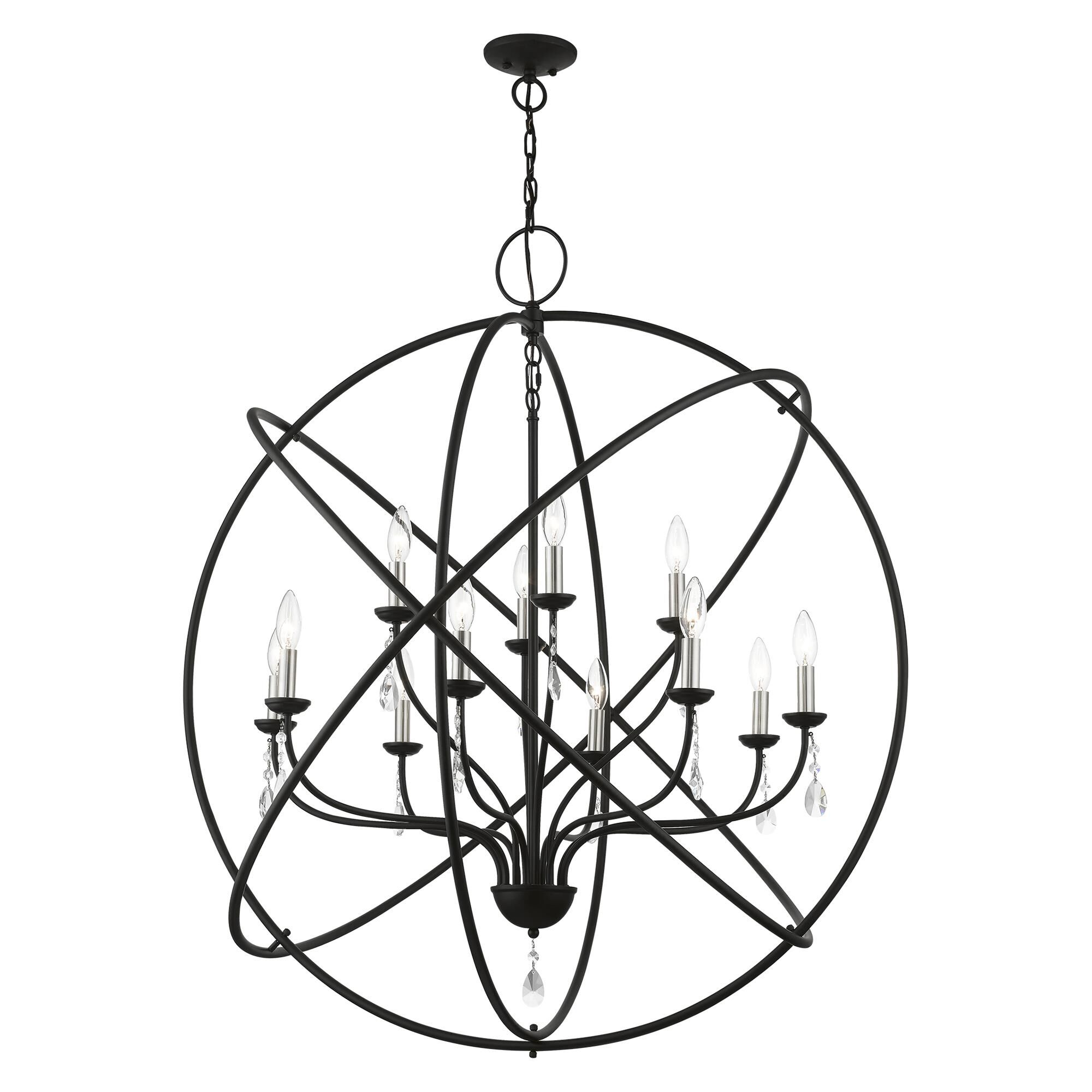 Shown in Black with Brushed Nickel Finish Candles finish and Clear Crystals shade