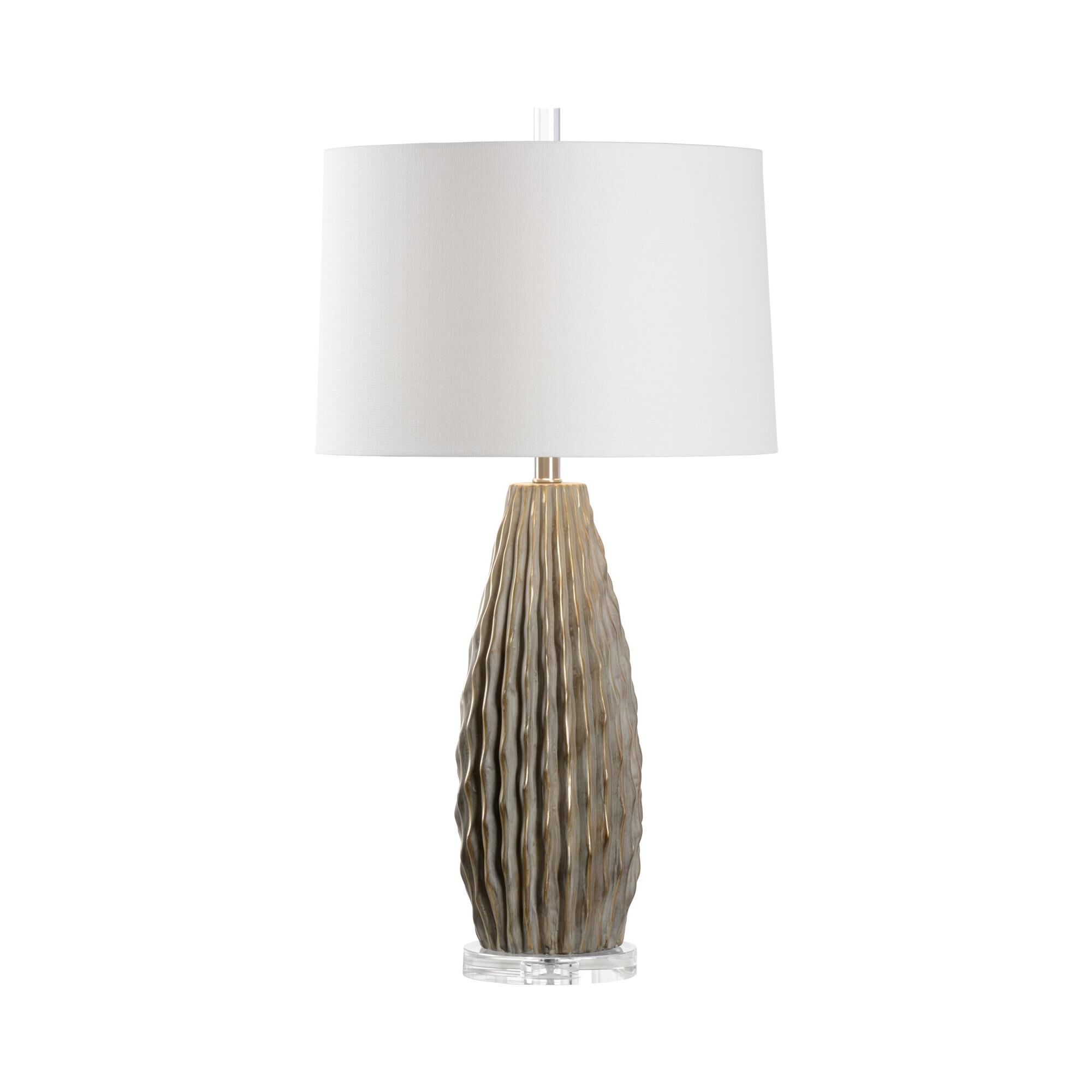 Shown in Grey-Taupe Glaze finish and Off White Linen shade