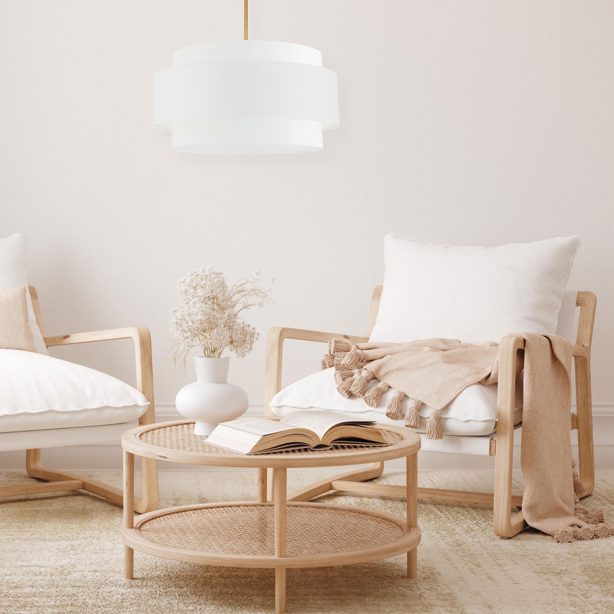 Shown in Aged Brass finish and White Fabric shade