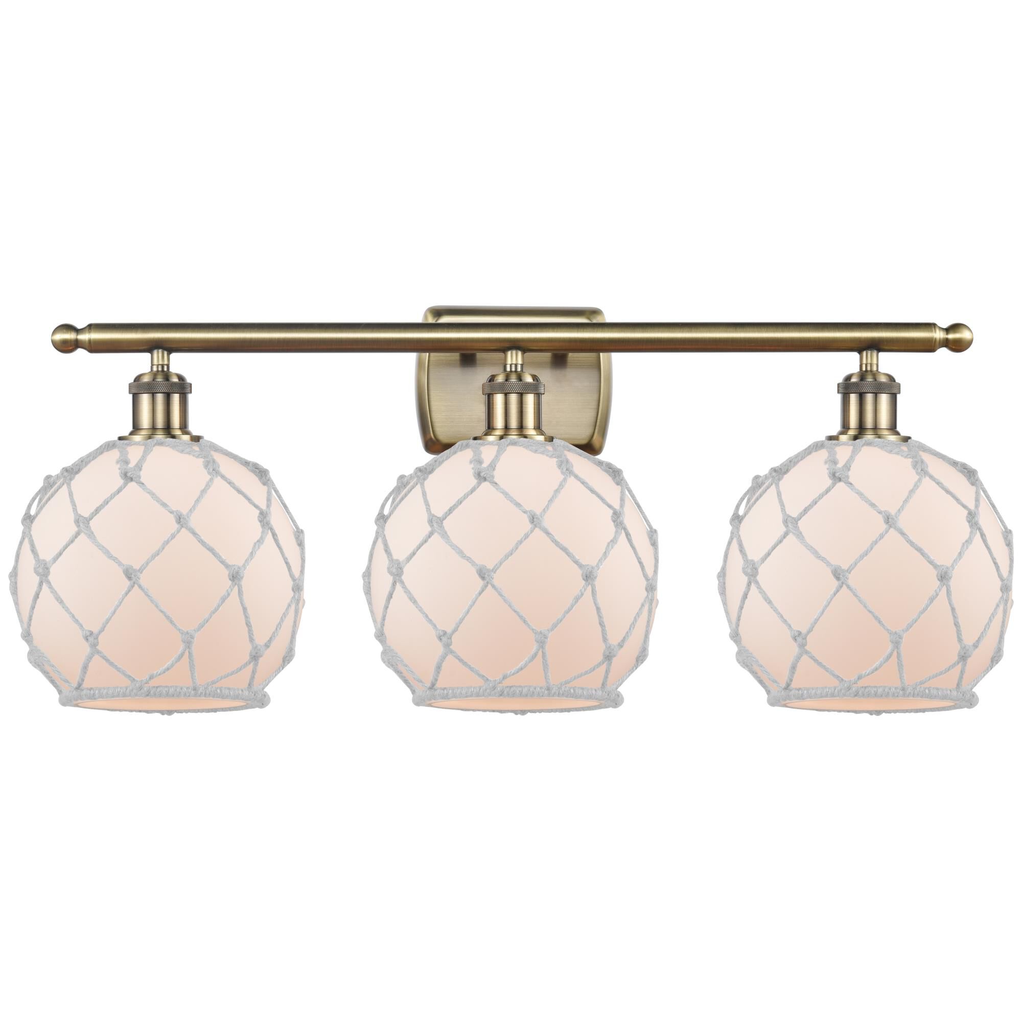 Shown in Antique Brass finish and White with White Rope glass