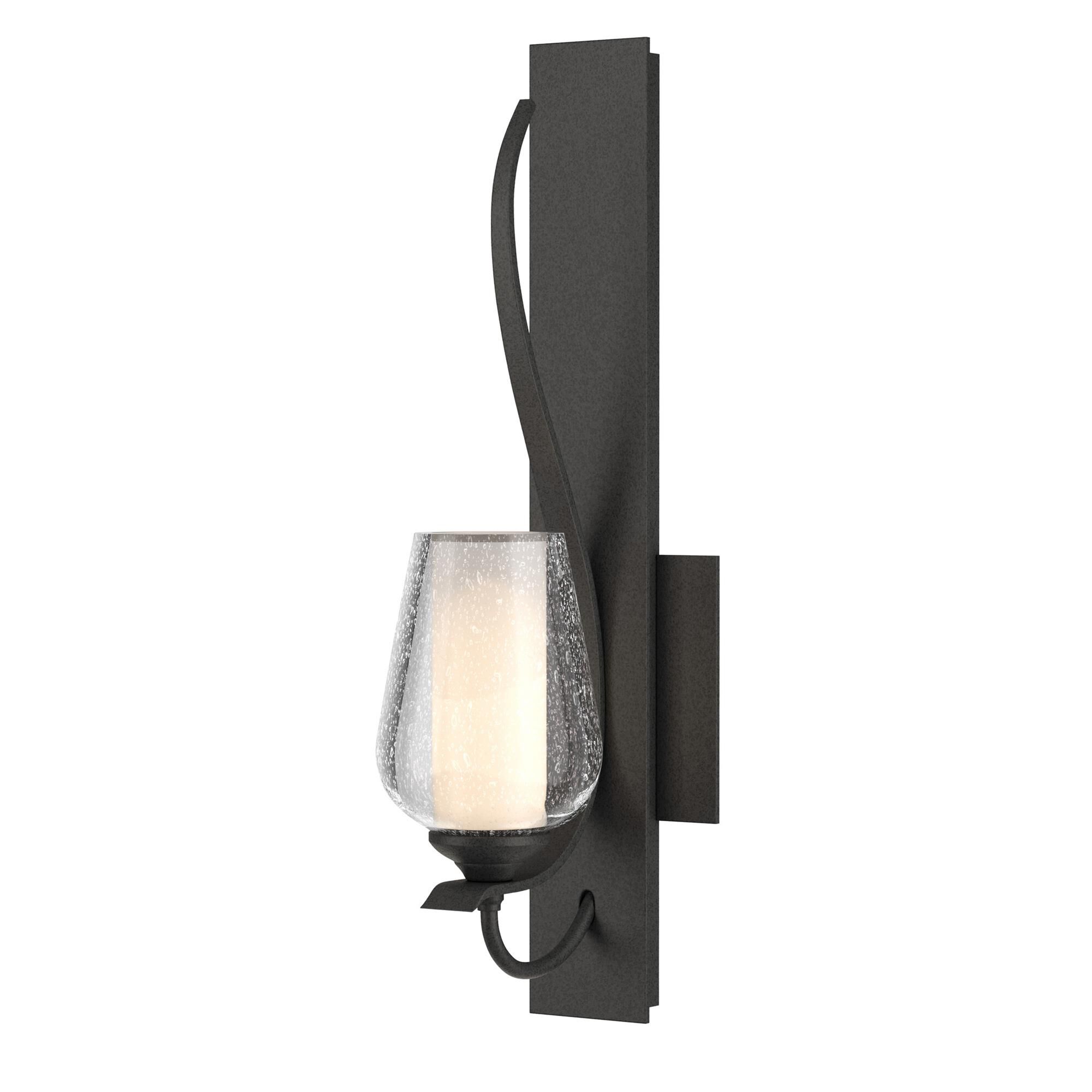 Shown in Natural Iron finish and Opal And Seeded glass