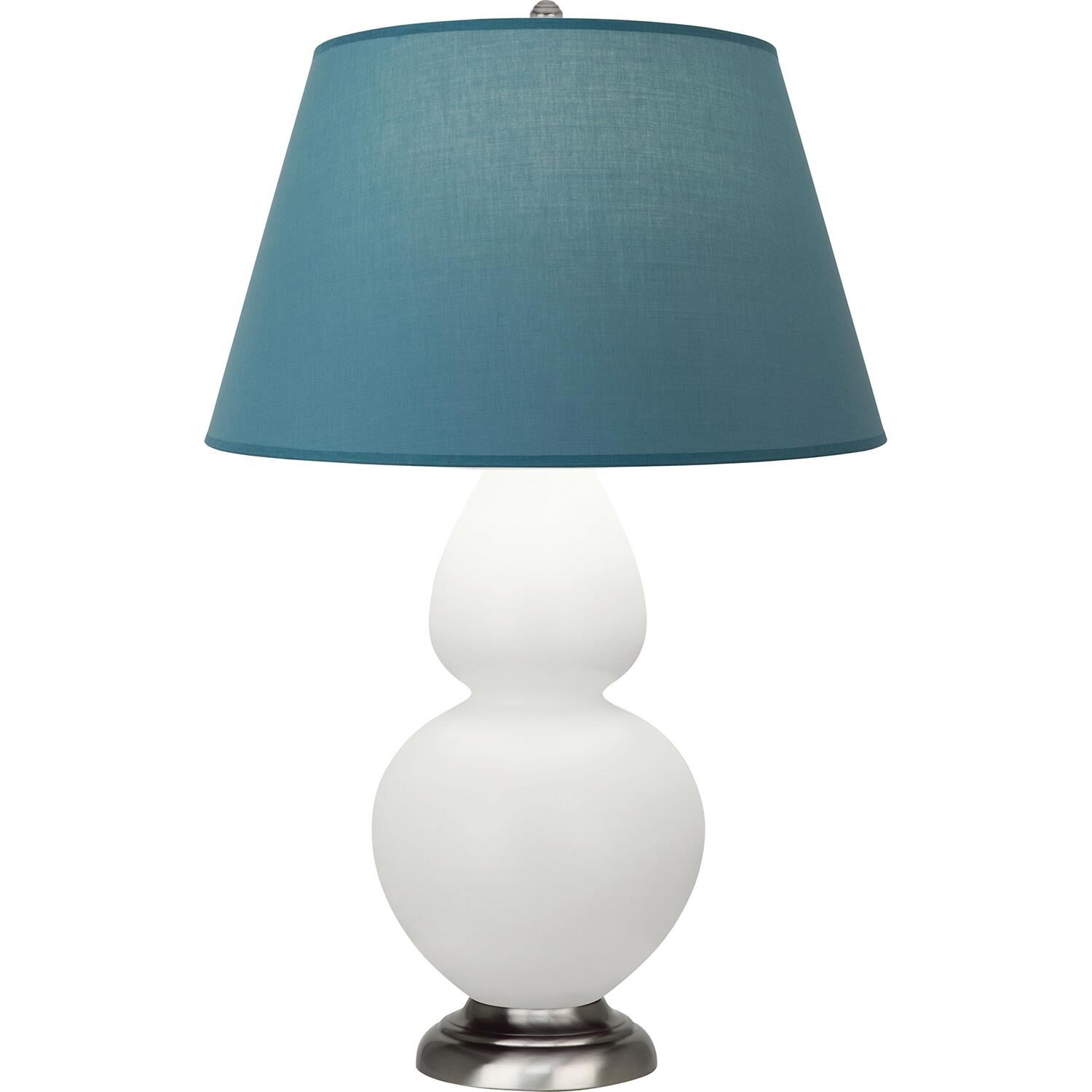 Shown in Matte Lily finish and Bright Blue and Gray shade and Antique Silver accent