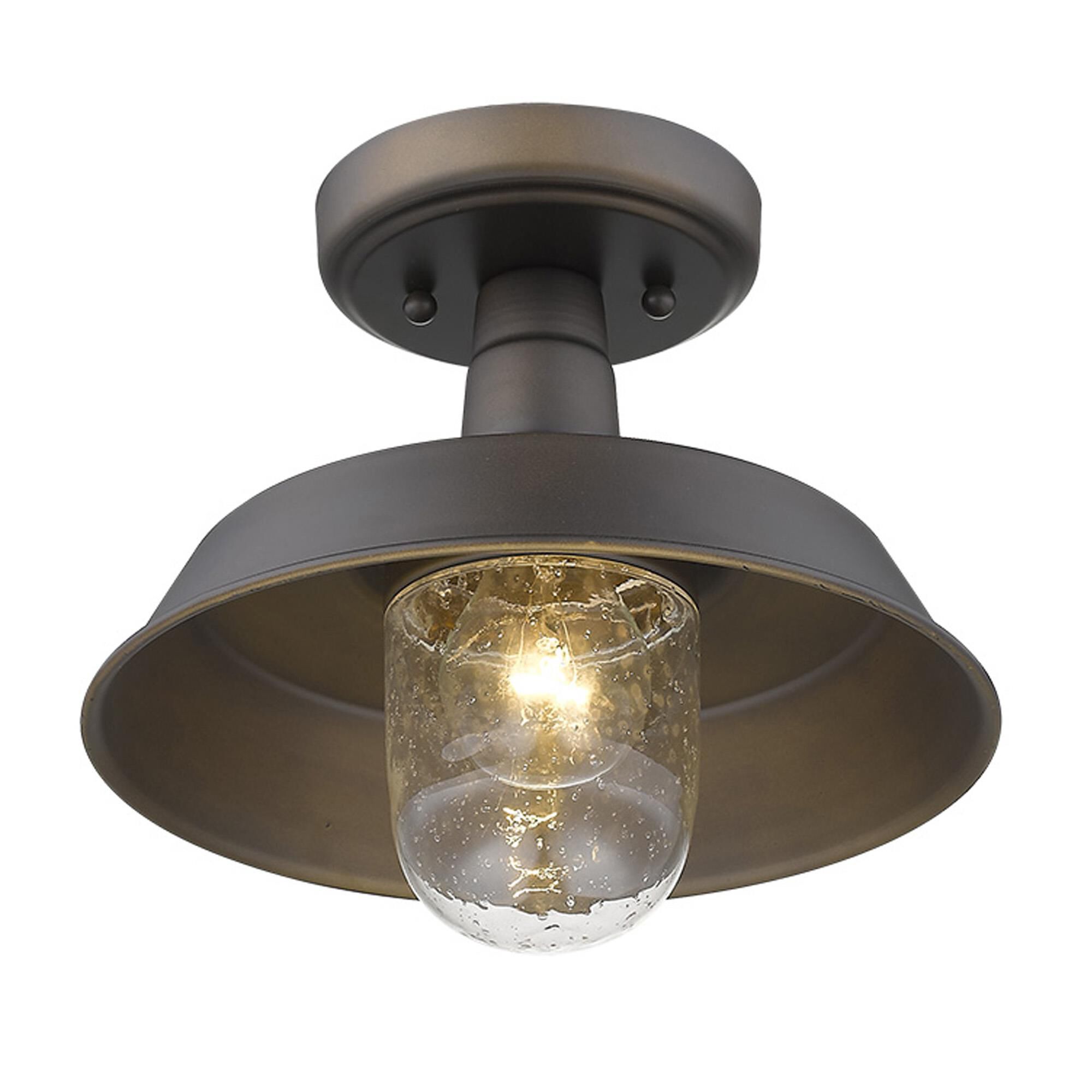 Shown in Oil-Rubbed Bronze finish and Clear glass and Clear, Seedy Glass Urn Shaped Globe shade