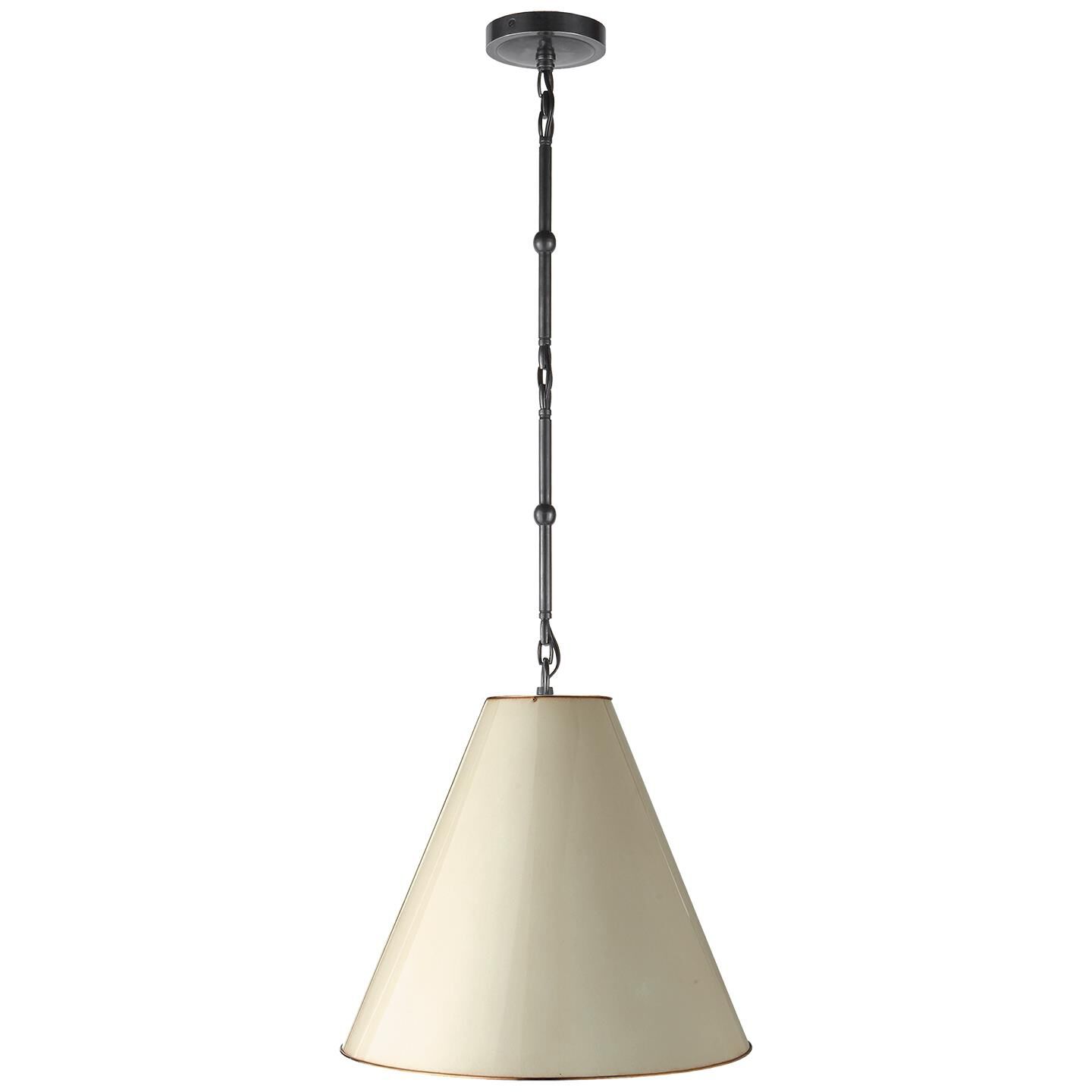 Shown in Bronze finish and Antique White With Brass Interior shade