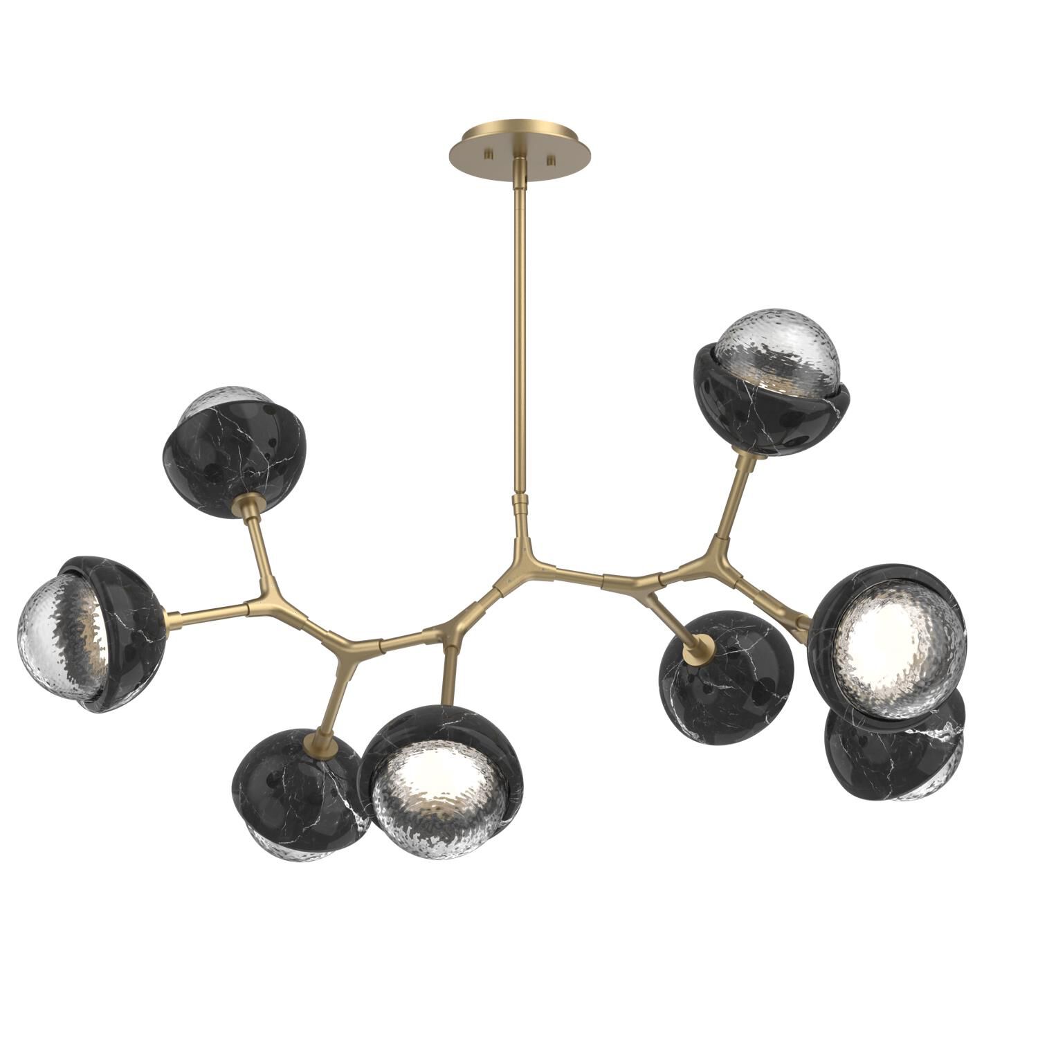 Shown in Gilded Brass finish and Clear glass and Black Marble accent