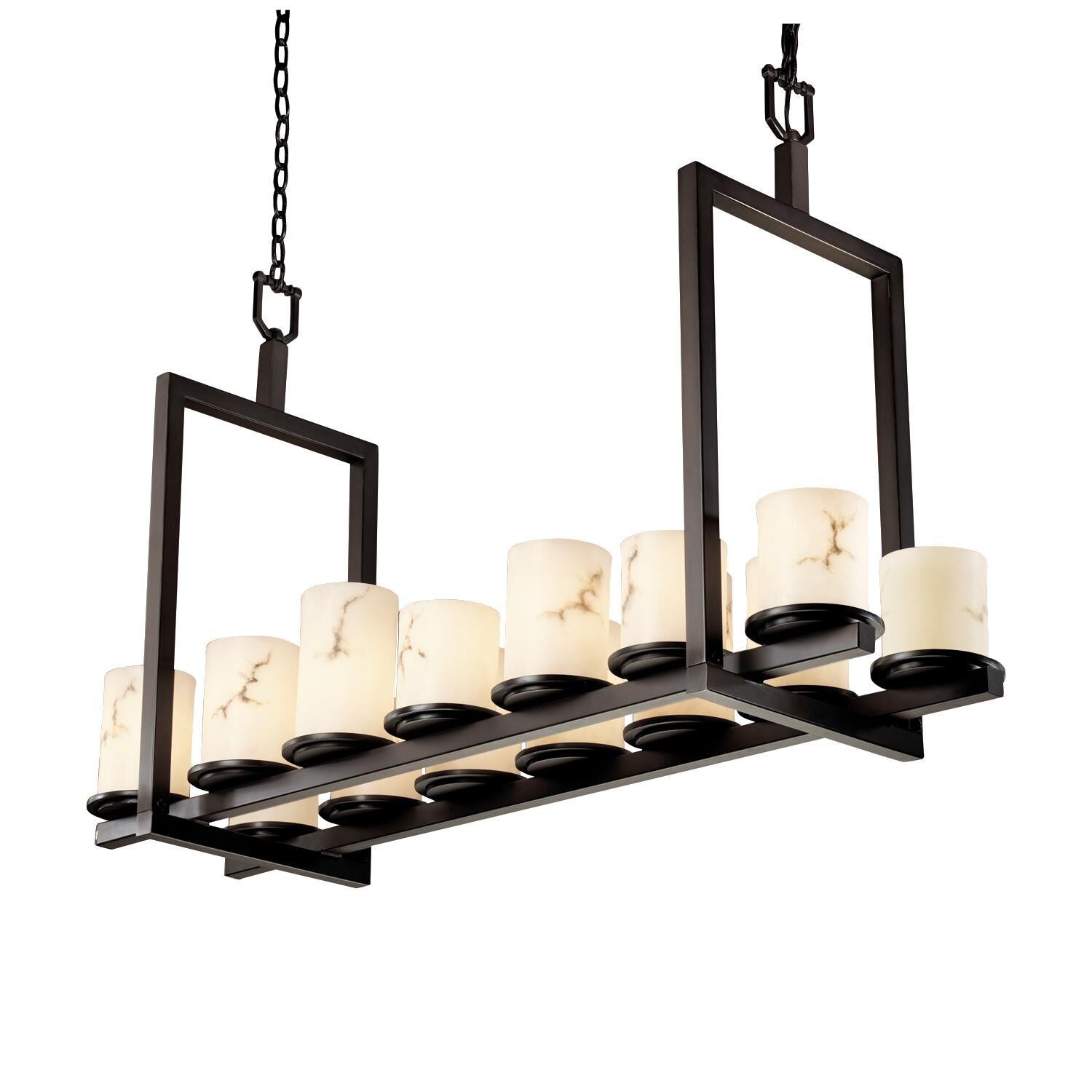 Shown in Dark Bronze finish and Faux Alabaster Resin glass and Cylinder with Flat Rim accent