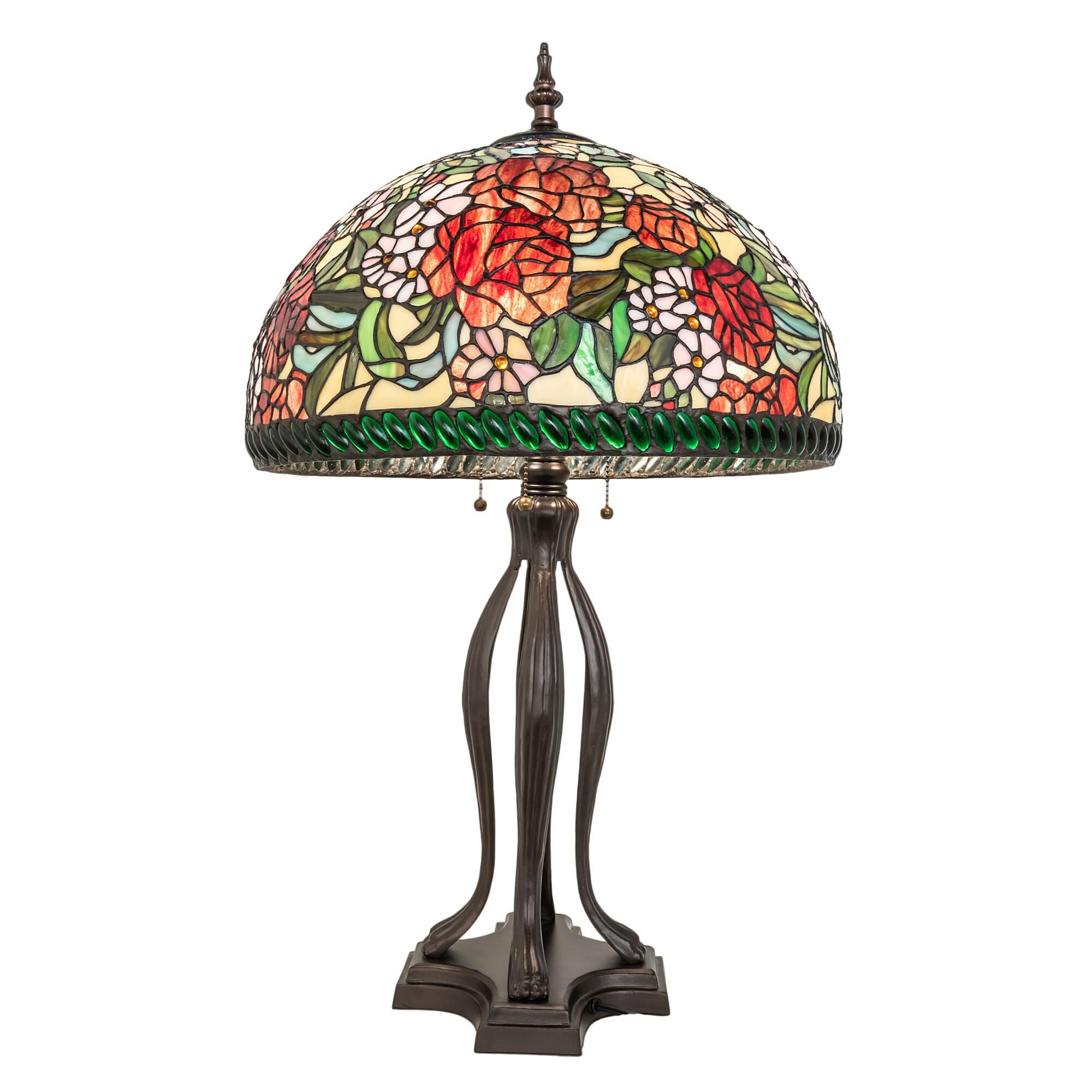 Shown in Mahogany Bronze finish and Cranberry;Green;Beige glass