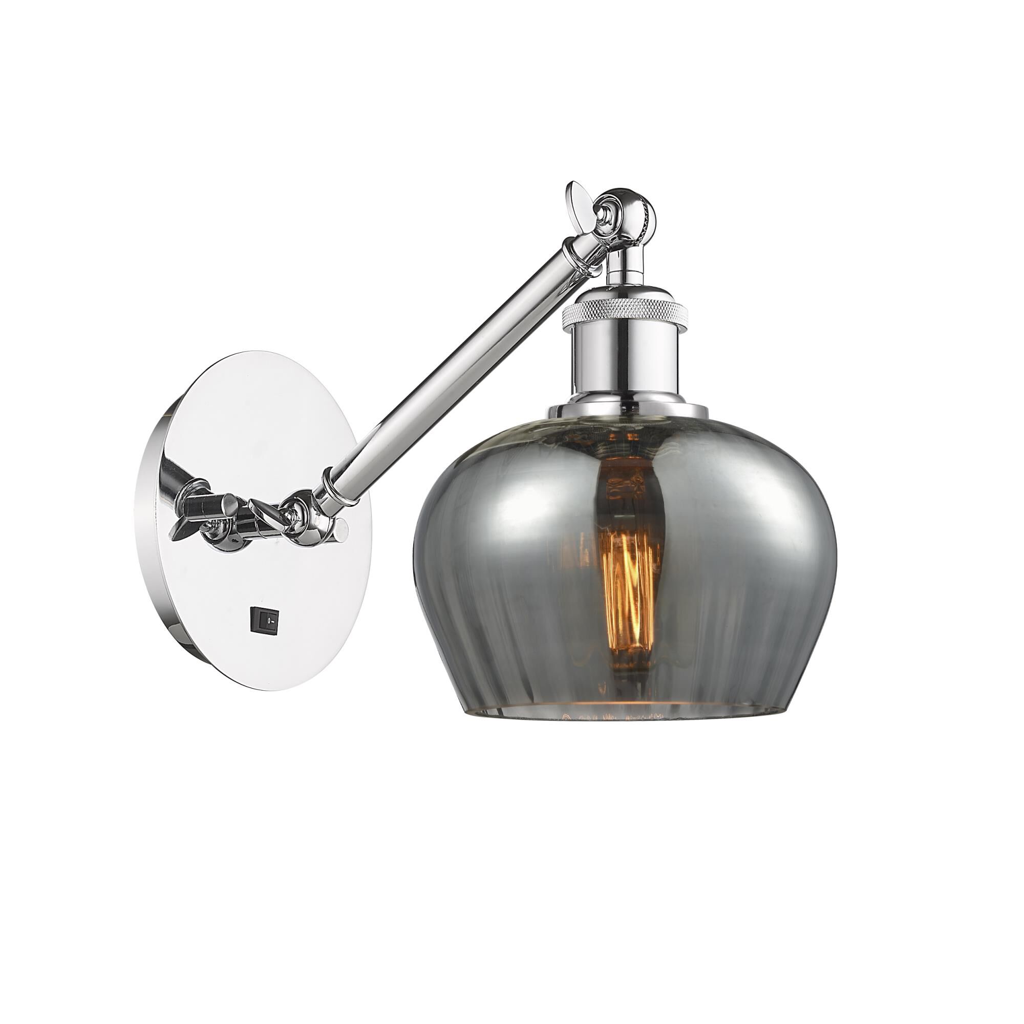 Shown in Polished Chrome finish and Plated Smoke Fenton glass