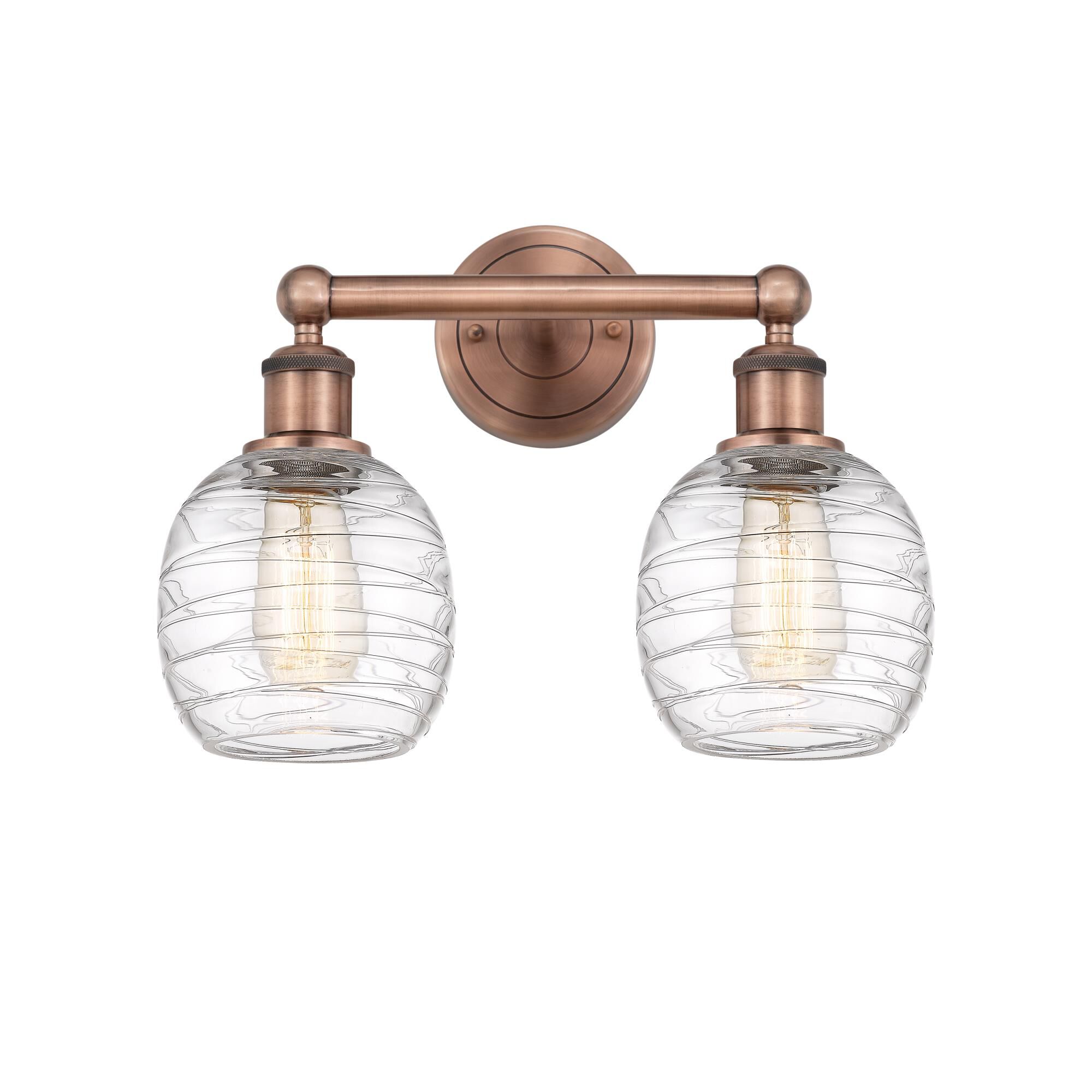 Shown in Antique Copper finish and Deco Swirl glass