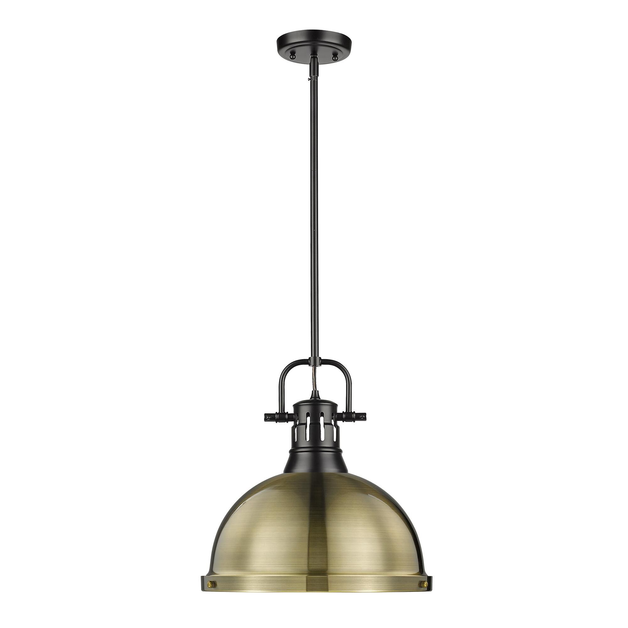Shown in Matte Black finish and Aged Brass shade