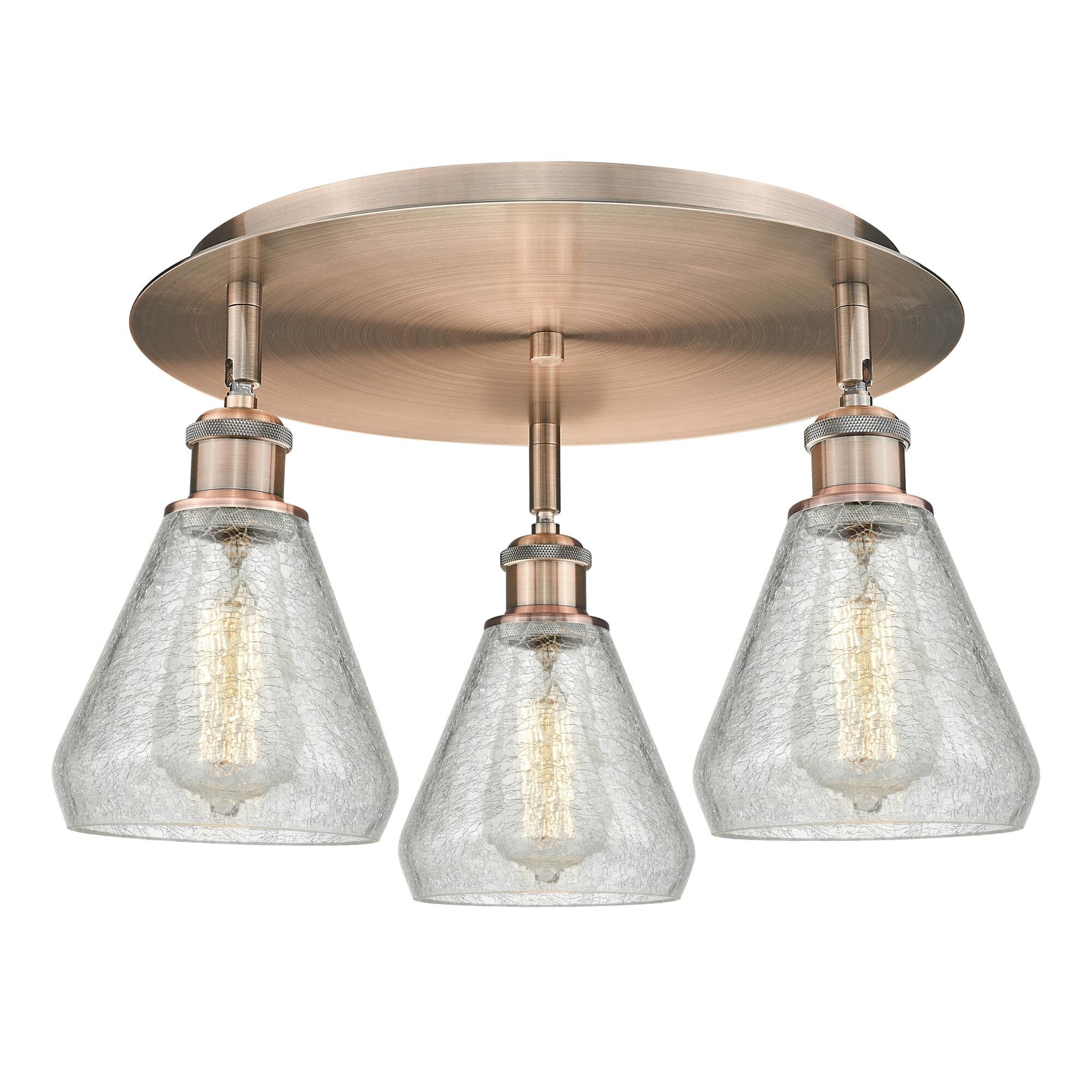 Shown in Antique Copper finish and Clear Crackle glass