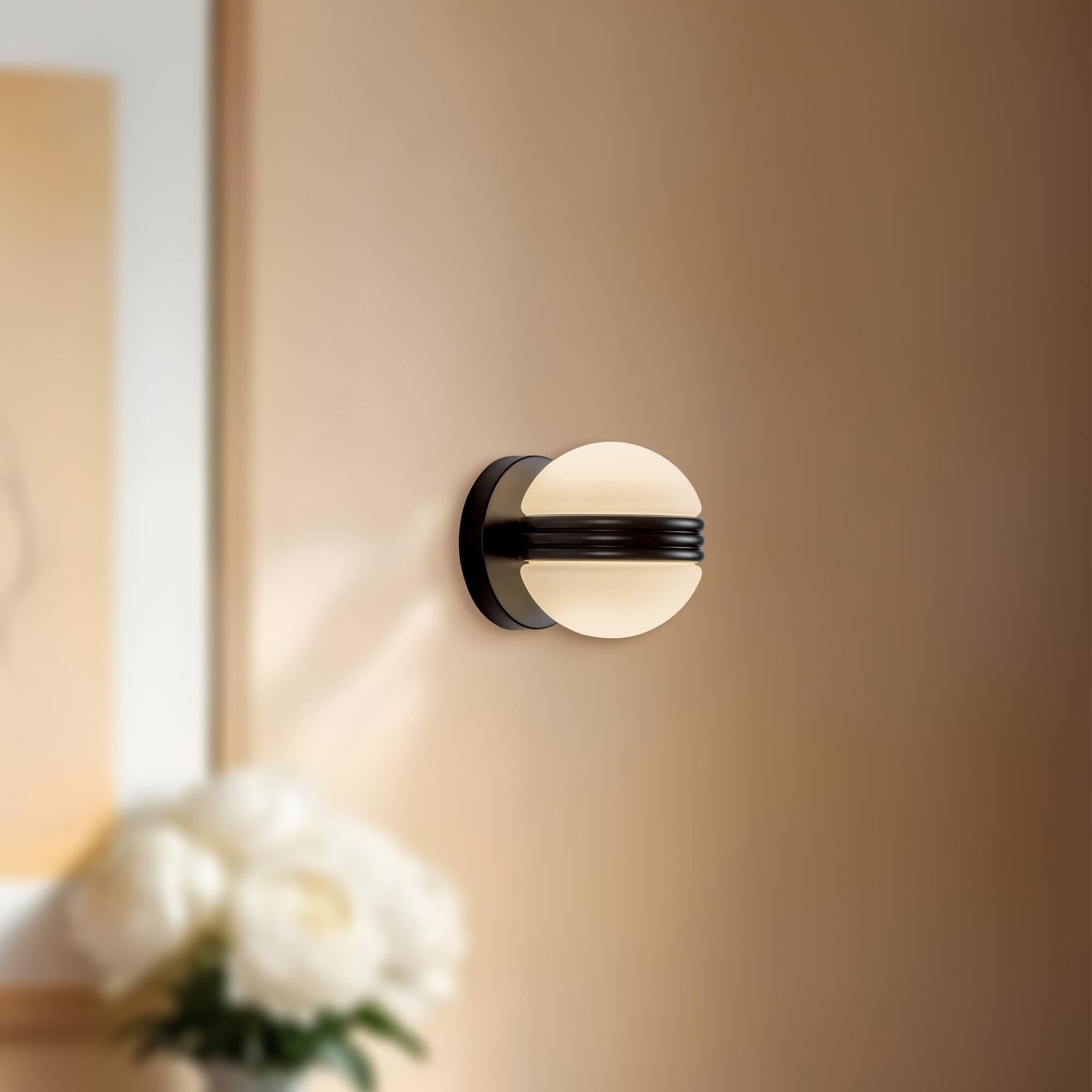 Shown in Black finish and Matte Opal glass