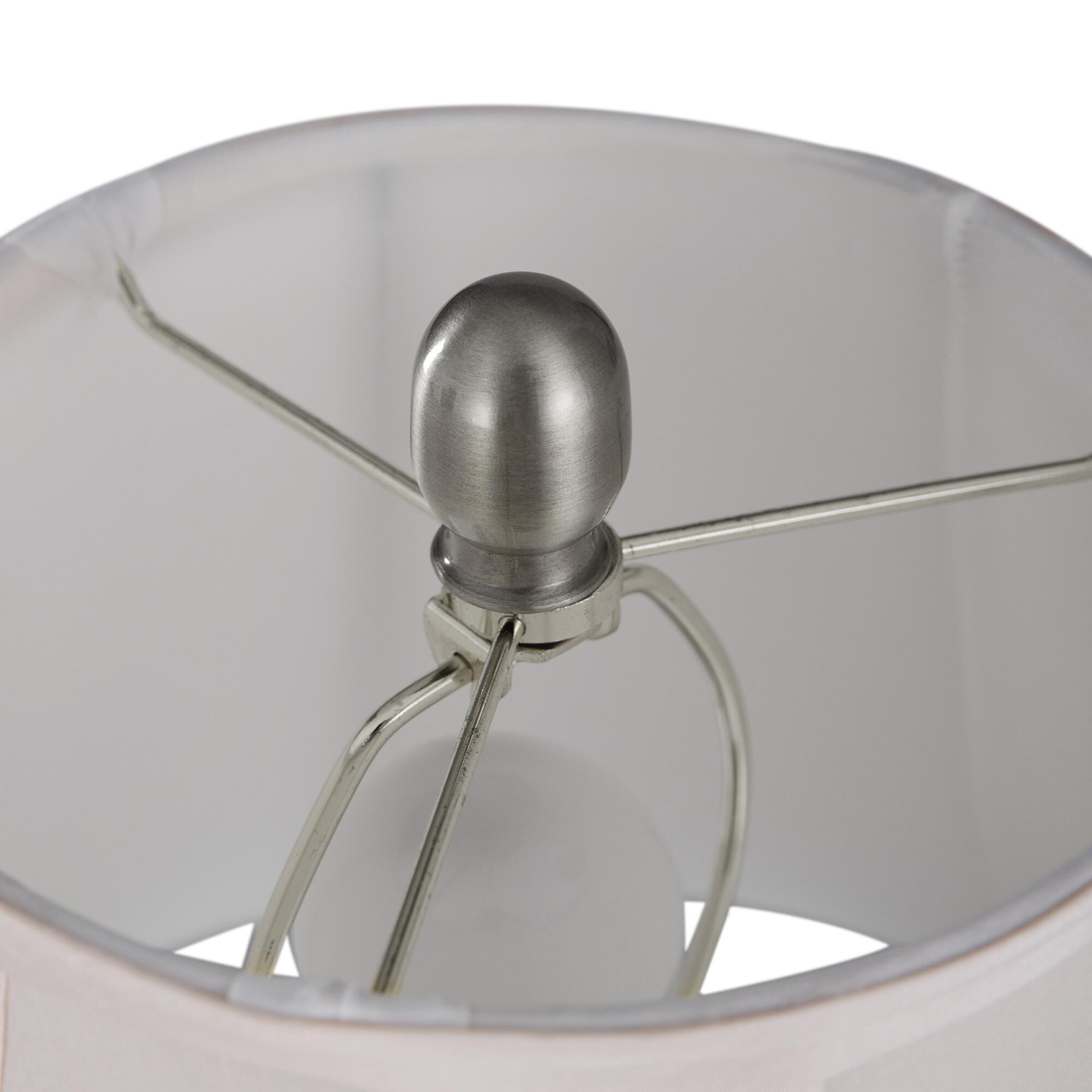 Shown in Brushed Steel finish and White Softback Silk shade