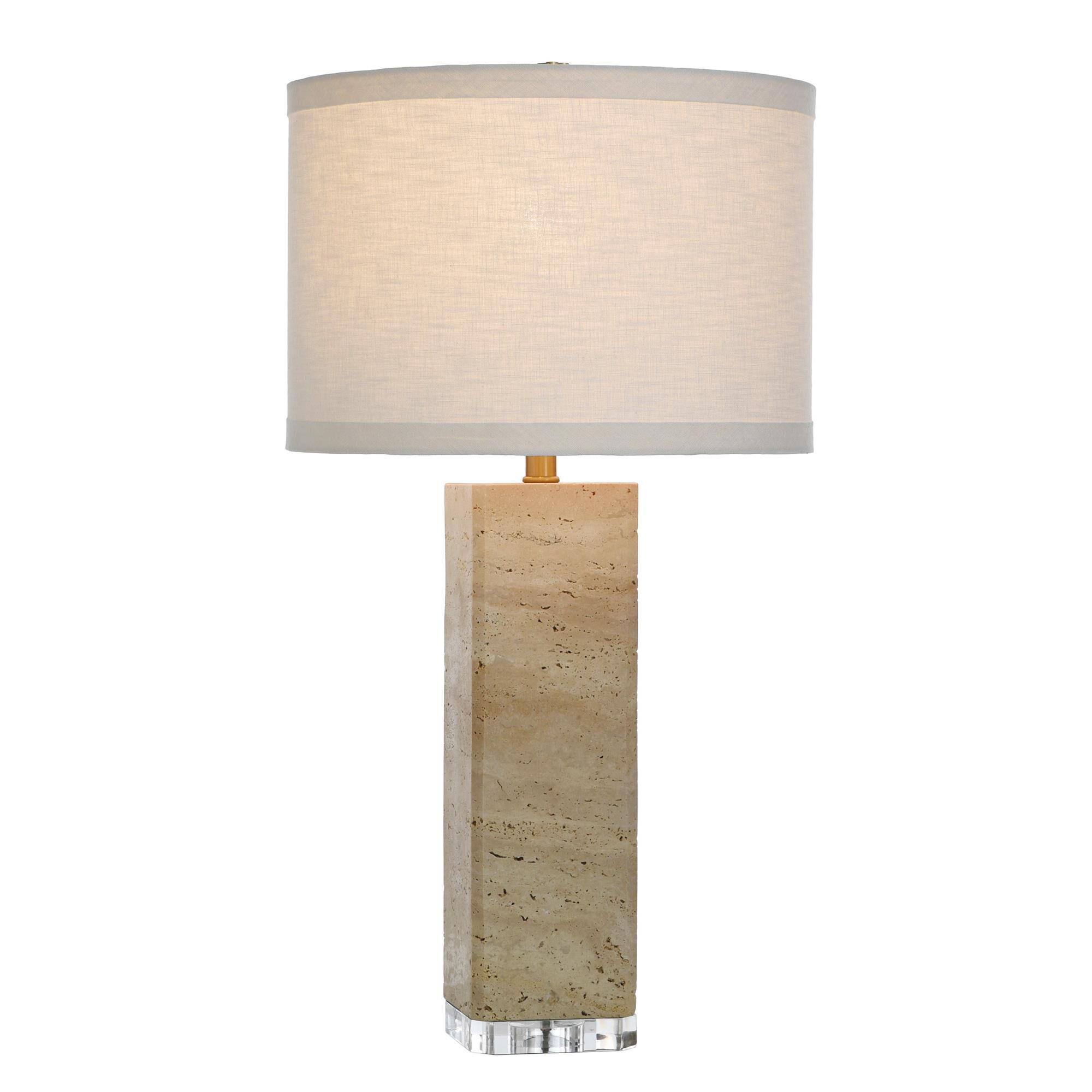 Shown in Travertine Beige finish and Tan shade