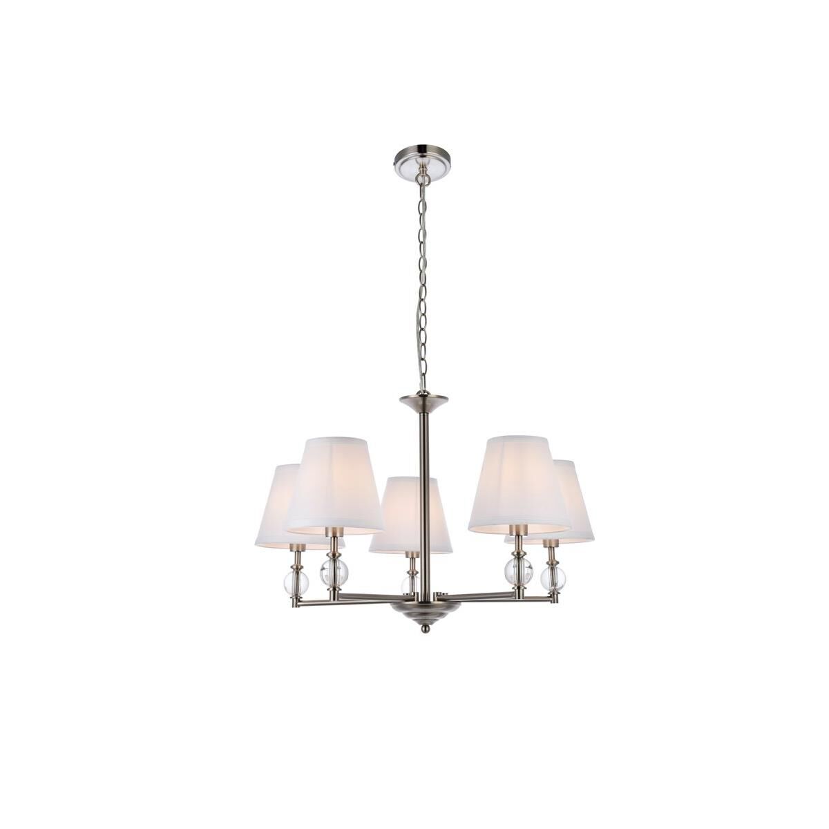 Shown in Satin Nickel finish and Royal Cut Clear crystal and White Fabric shade