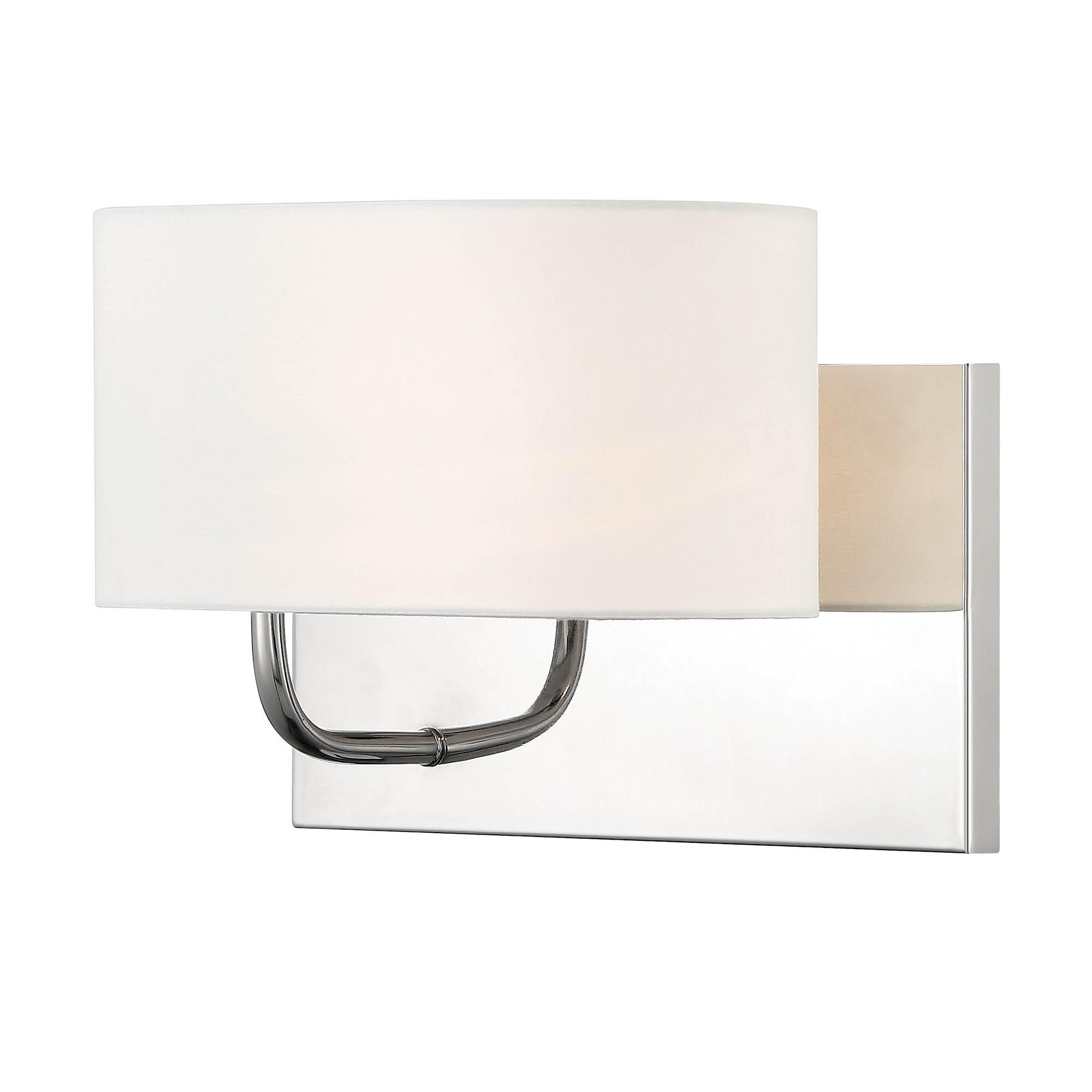 Shown in Polished Nickel finish and White Fabric Shade glass