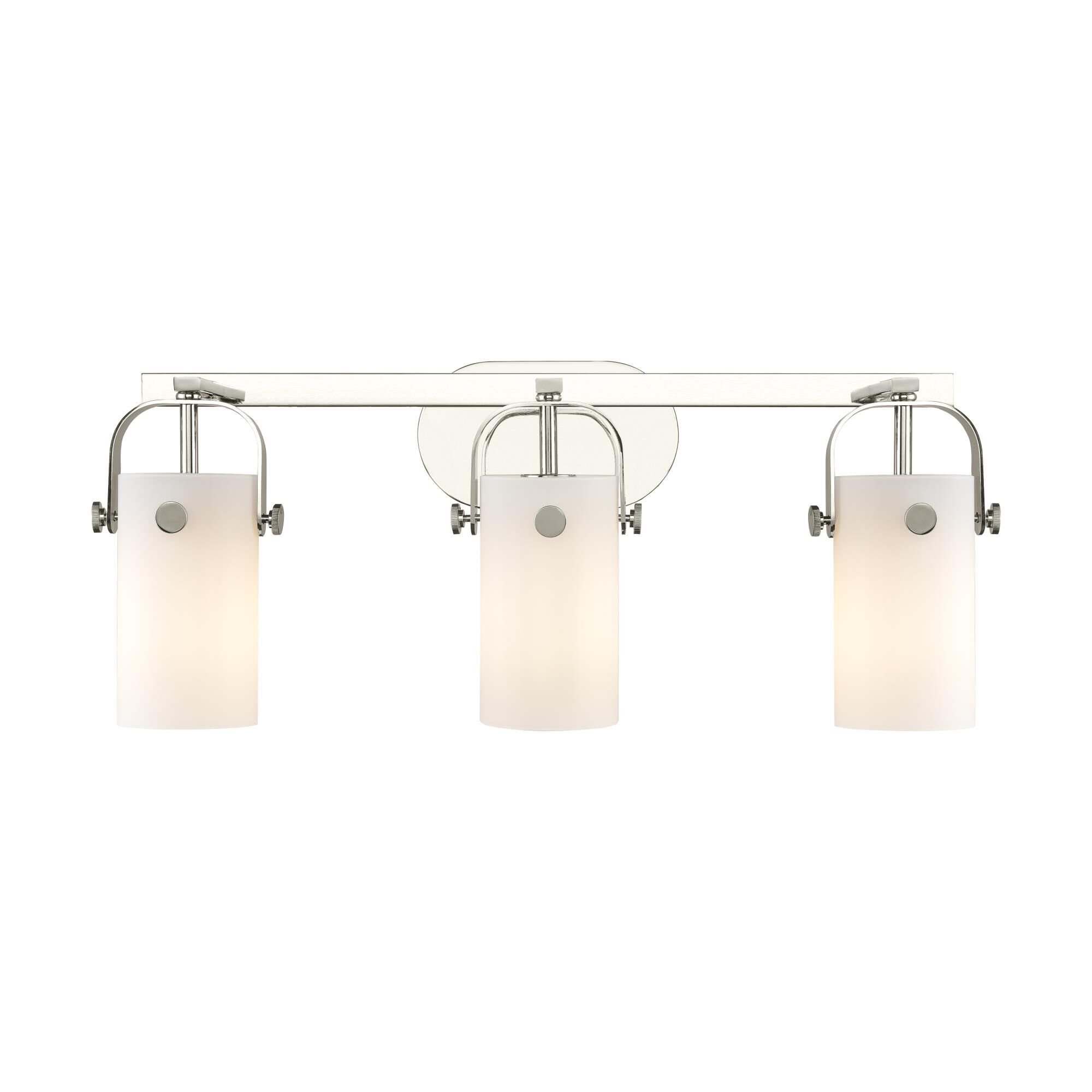 Shown in Polished Nickel finish and Matte White glass and Matte White Glass shade