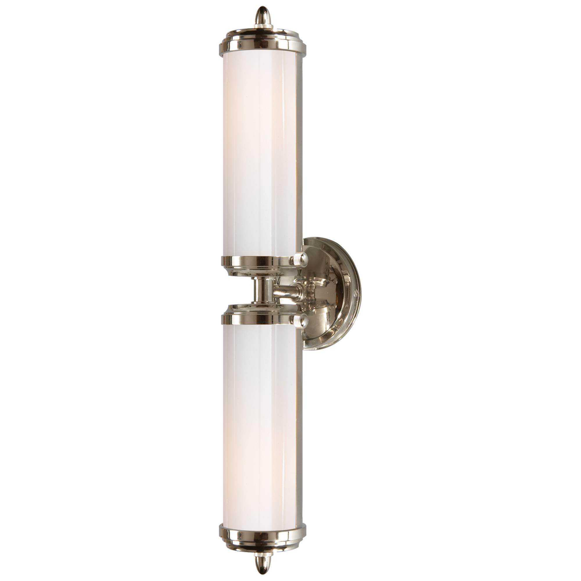 Shown in Polished Nickel finish and White glass