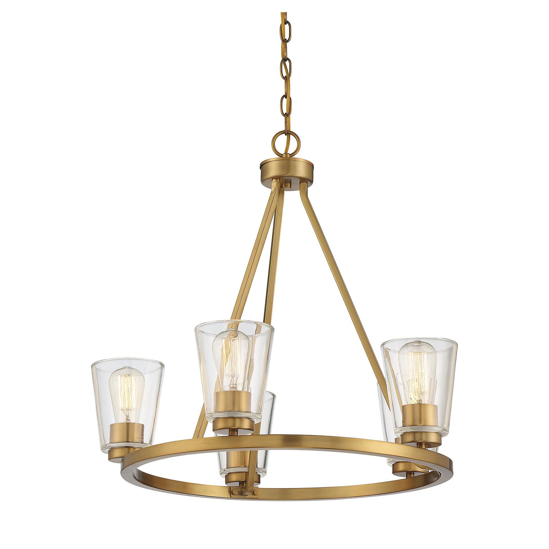 Shown in Warm Brass finish and Clear glass