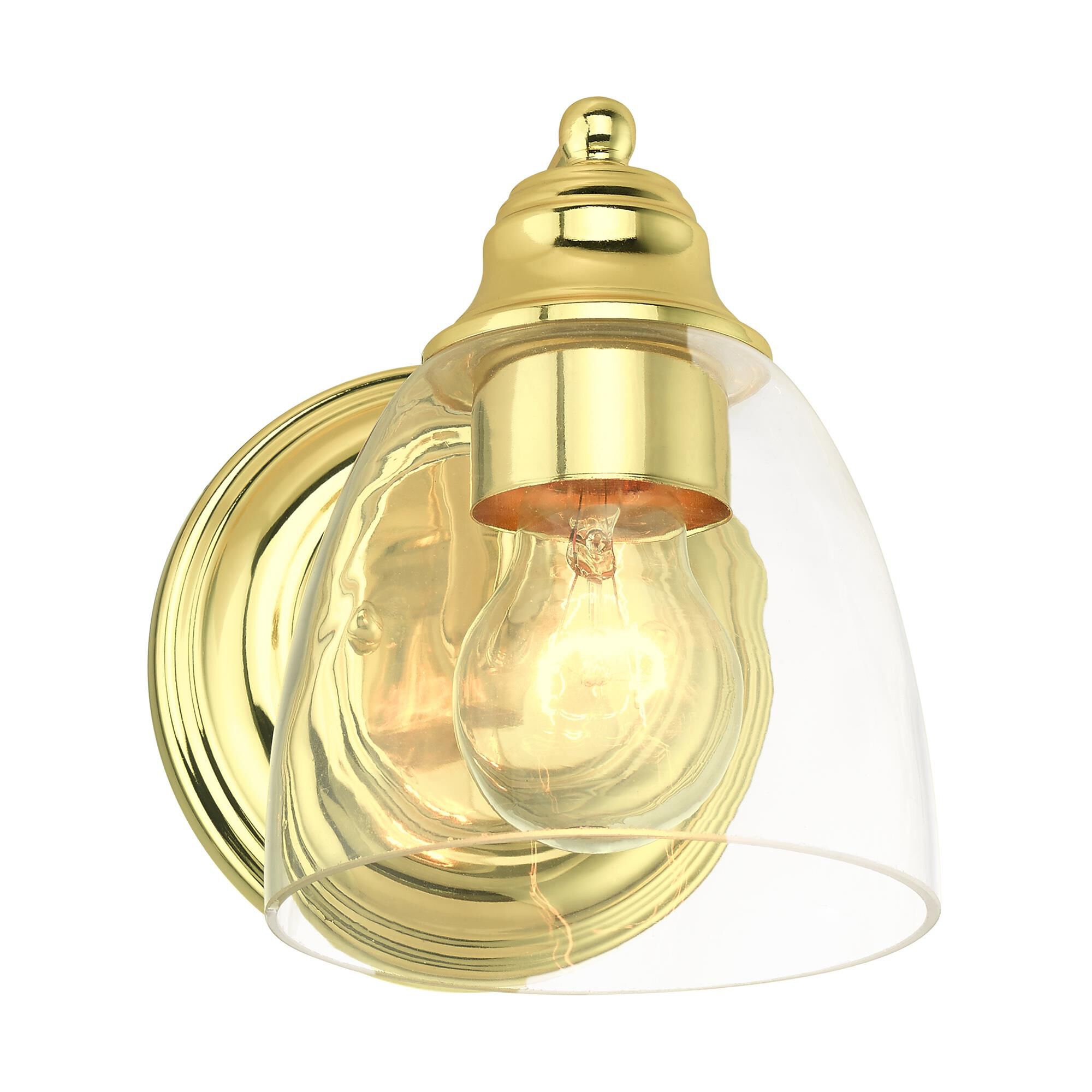 Shown in Polished Brass finish and Hand Blown Clear glass