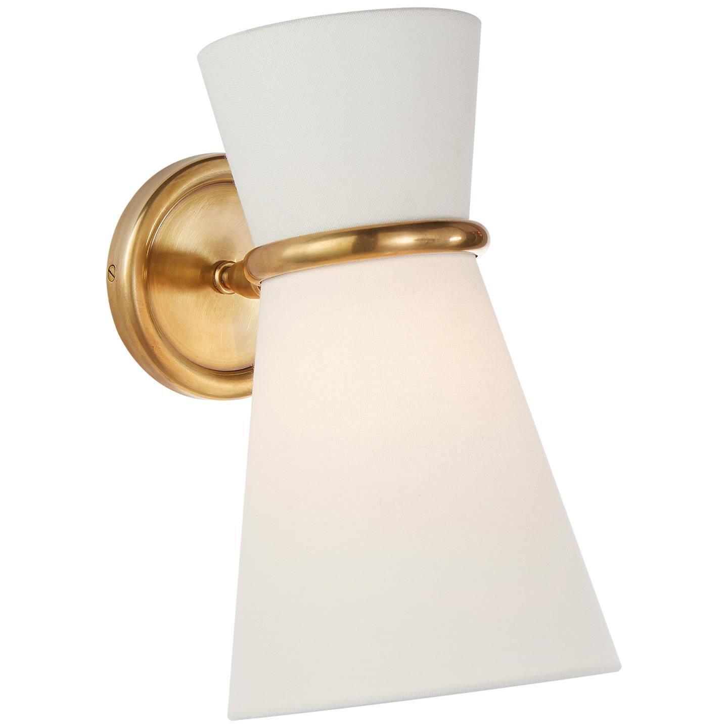 Shown in Hand-Rubbed Antique Brass finish and Linen shade