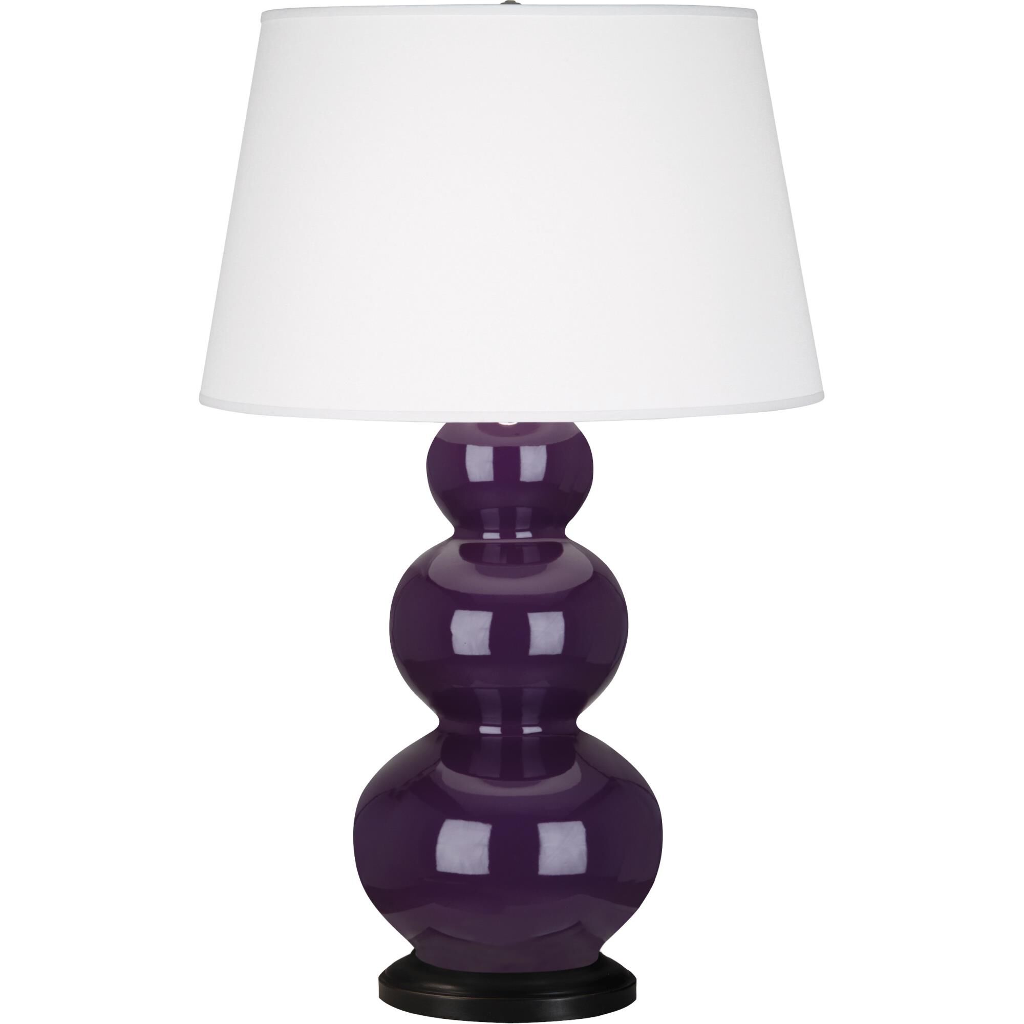 Shown in Amethyst Glazed Ceramic With Deep Patina Bronze ed Accents finish and Pearl Dupioni Fabric shade
