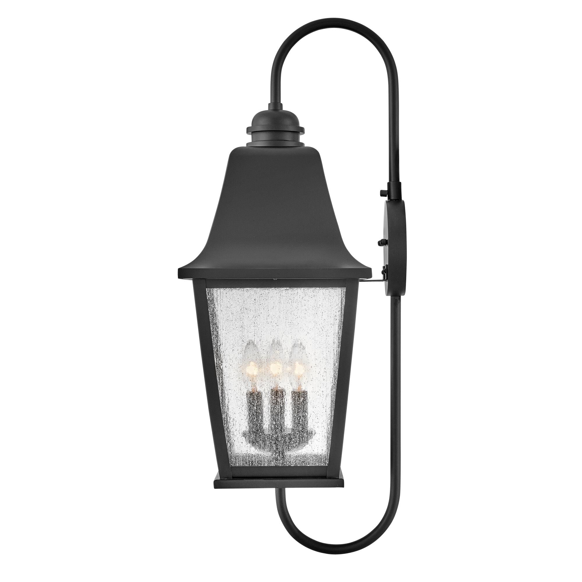 Shown in Black finish and Clear Seedy glass