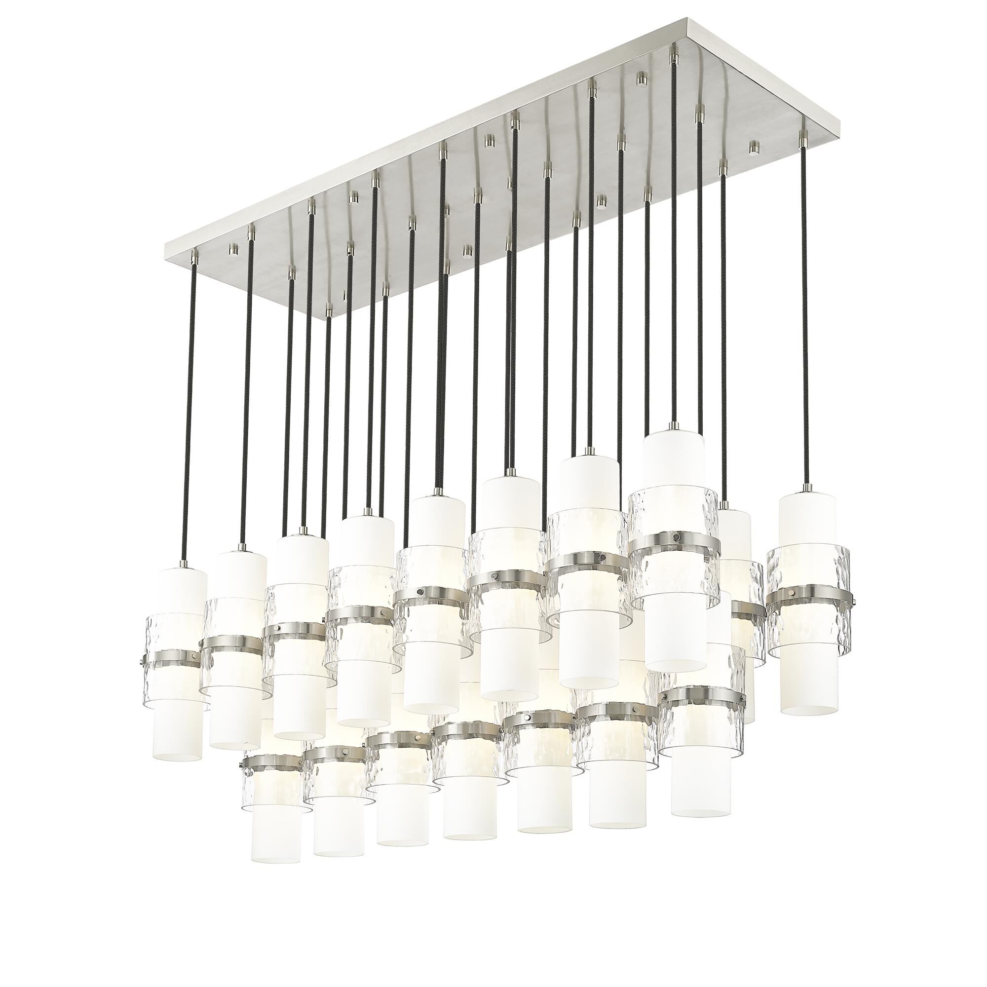 Shown in Brushed Nickel finish and Clear + Etched Opal glass and Clear + Etched Opal shade