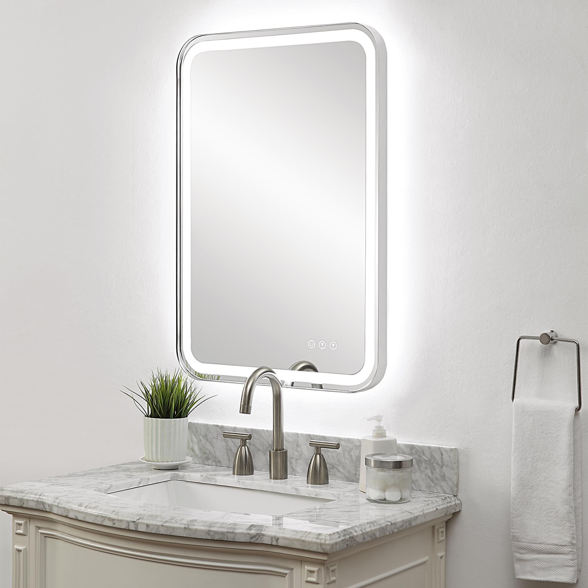 Shown in Versatile In Design, This Vanity Mirror Has Integrated Led Lighting That Illuminates Through The Fro finish