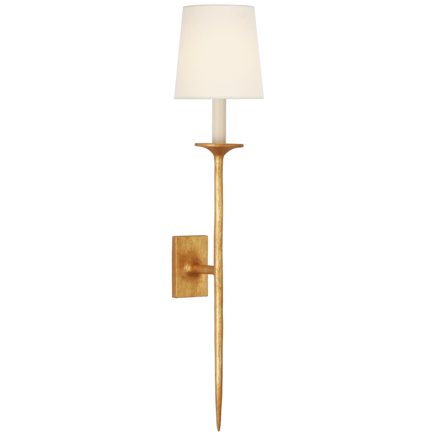 Shown in Antique Gold Leaf finish and Linen shade