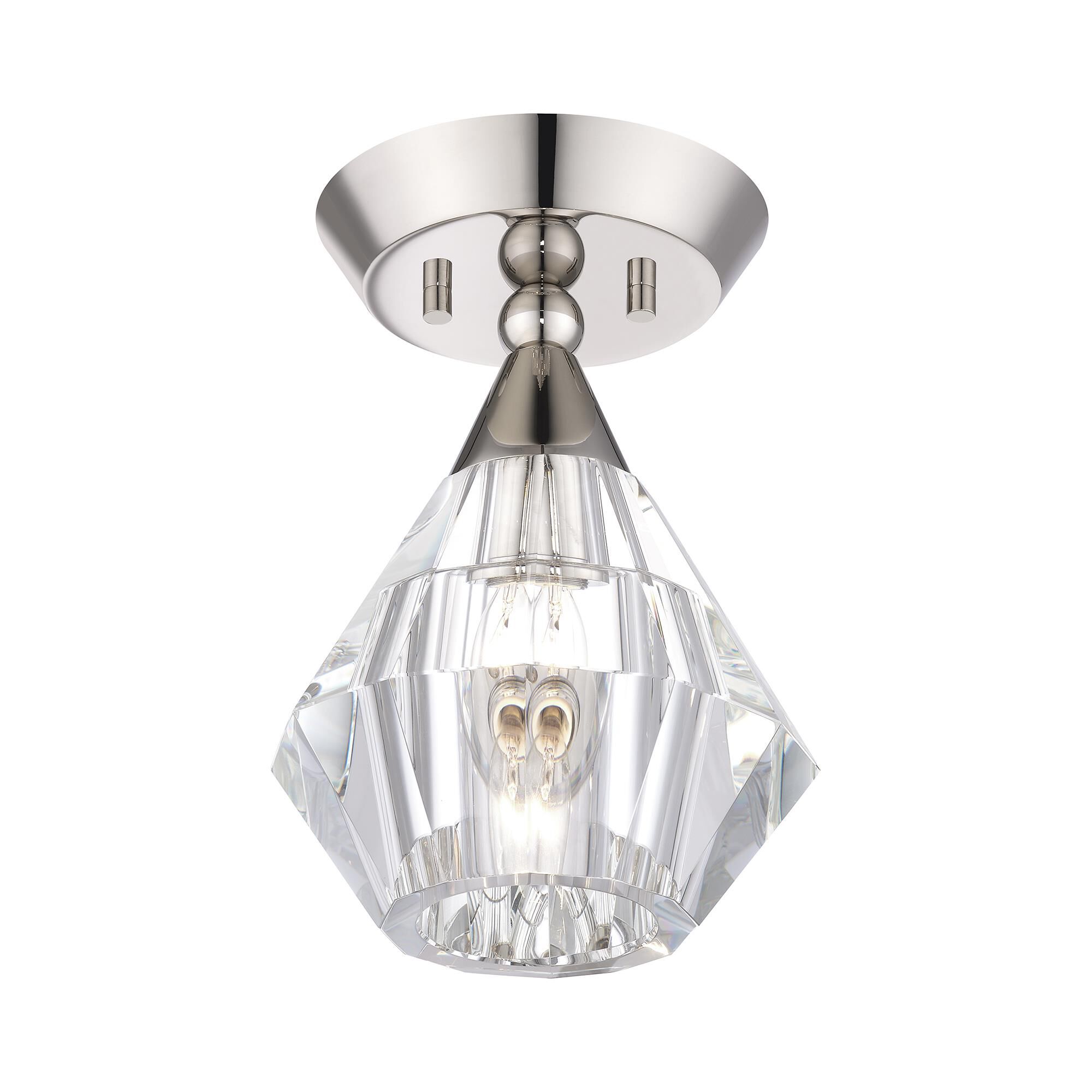Shown in Polished Nickel finish and Crystal glass