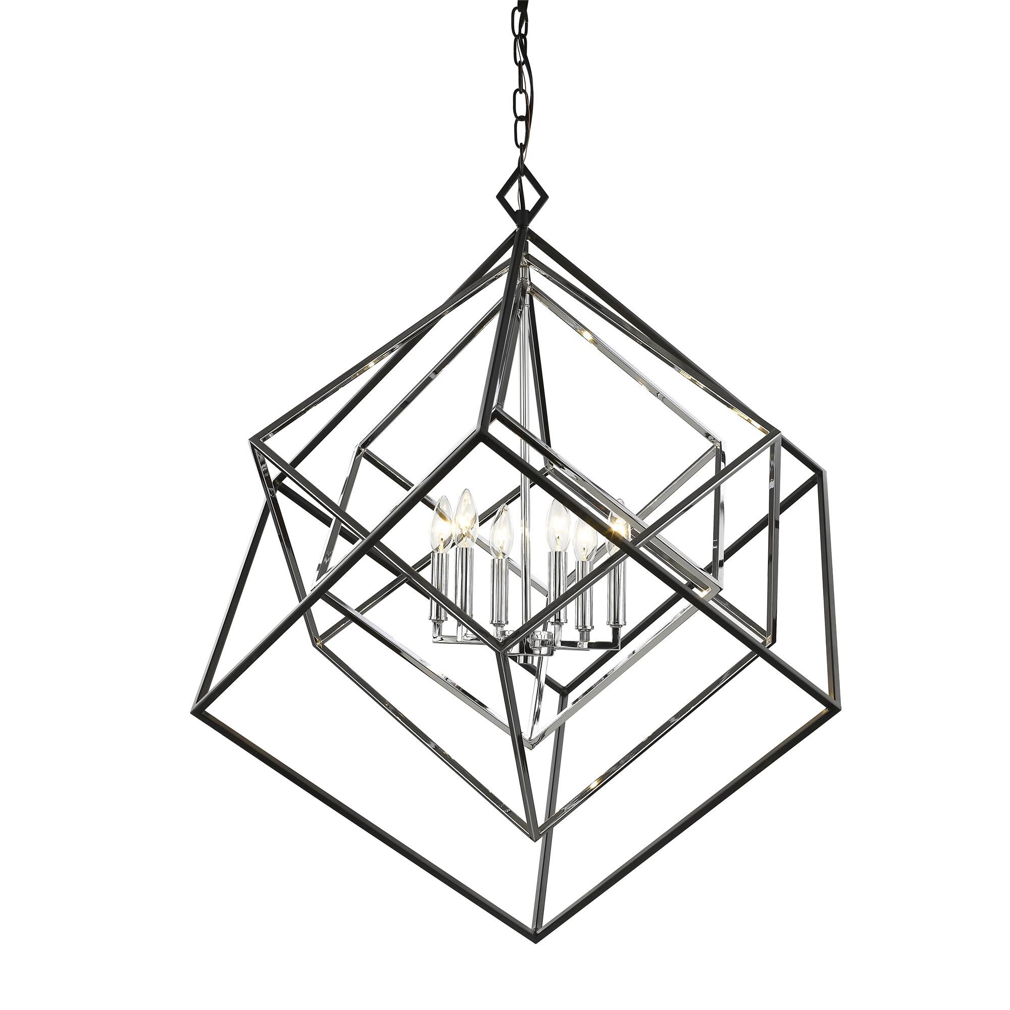 Shown in Chrome + Matte Black finish and --- glass and --- shade