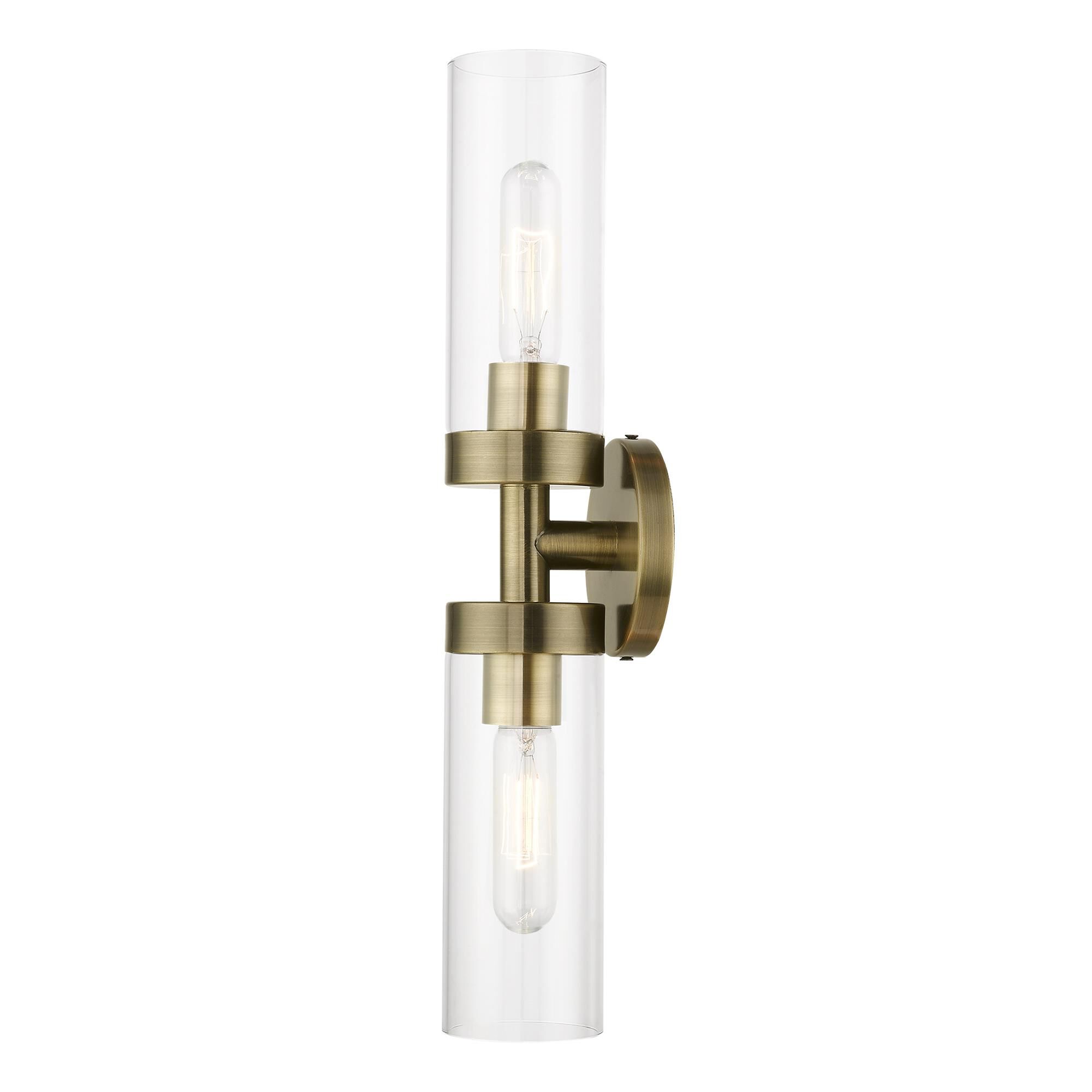 Shown in Antique Brass finish and Clear glass