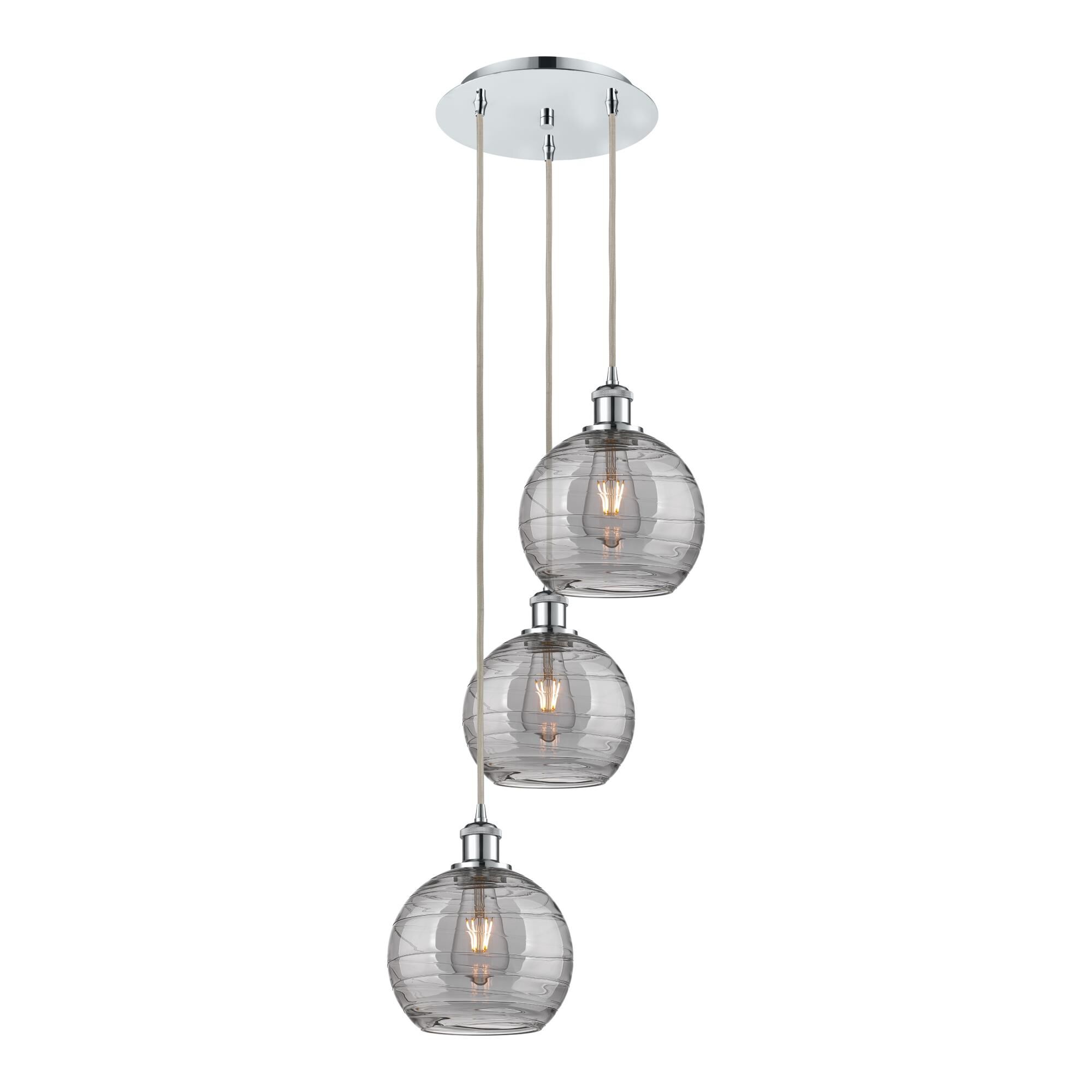 Shown in Polished Chrome finish and Light Smoke Deco Swirl glass