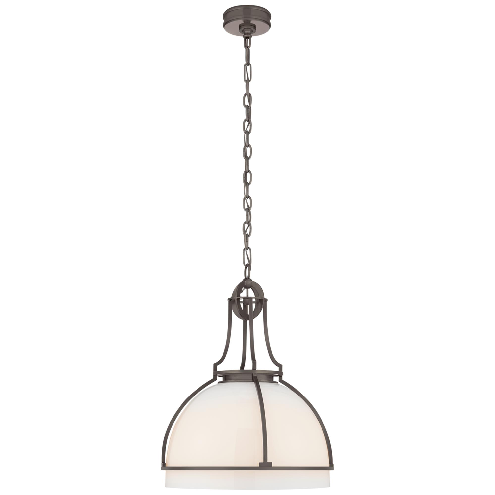 Shown in Bronze finish and White glass and White Glass shade