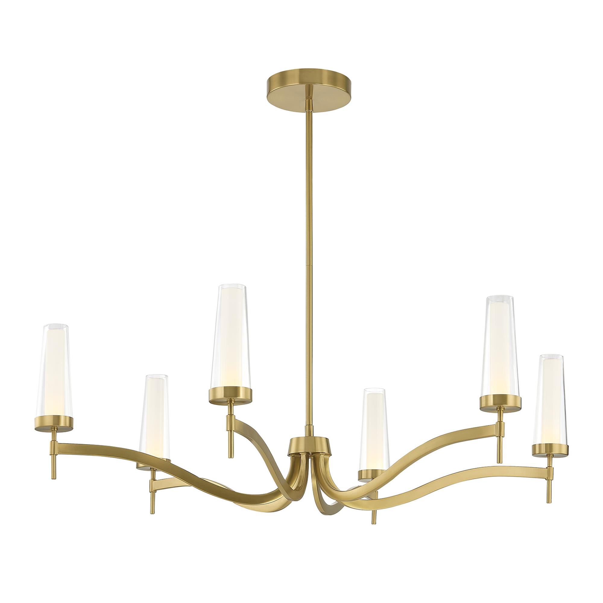 Shown in Warm Brass finish and Clear/Opal glass