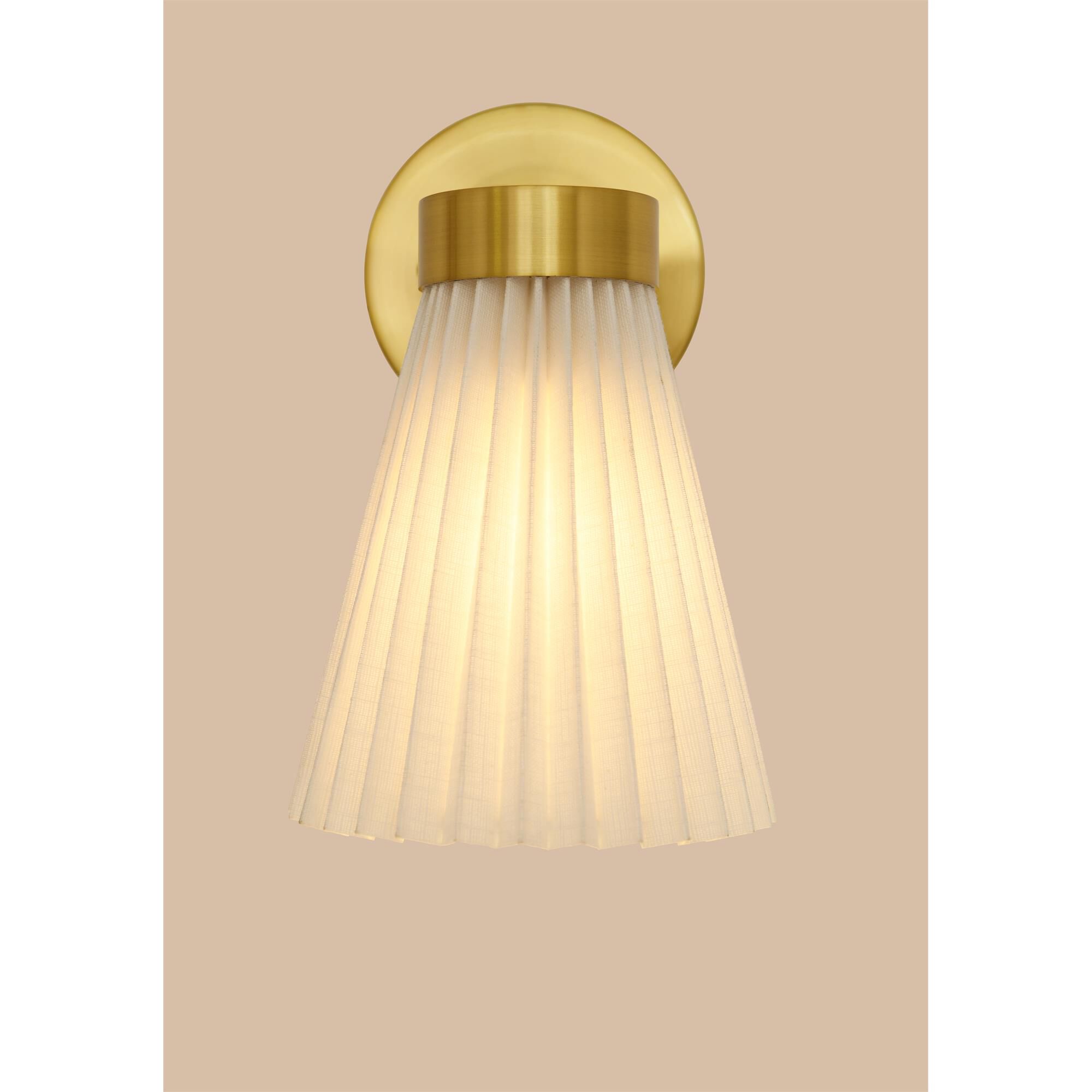 Shown in Brass and White finish and White Linen shade