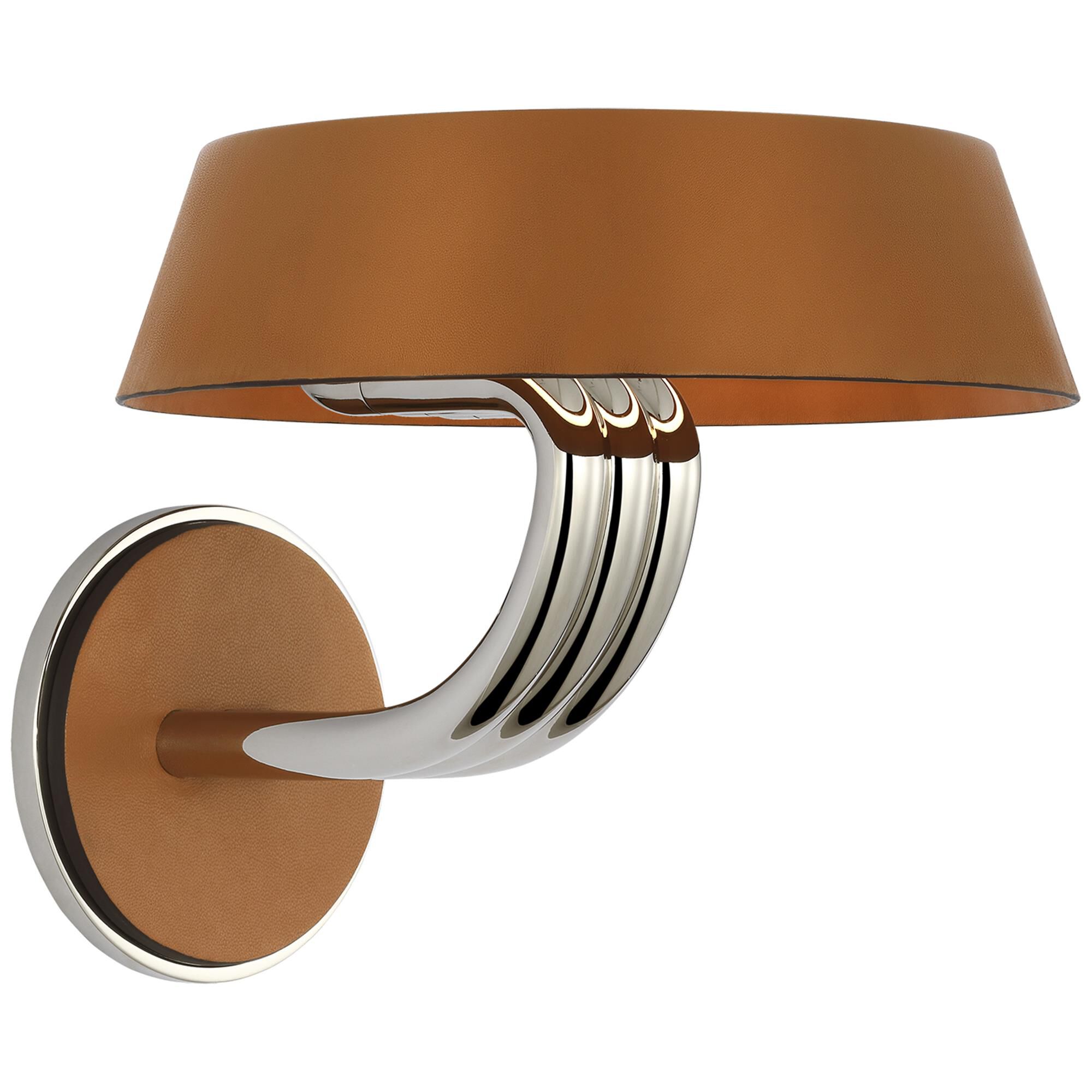Shown in Polished Nickel and Nutmeg Leather finish