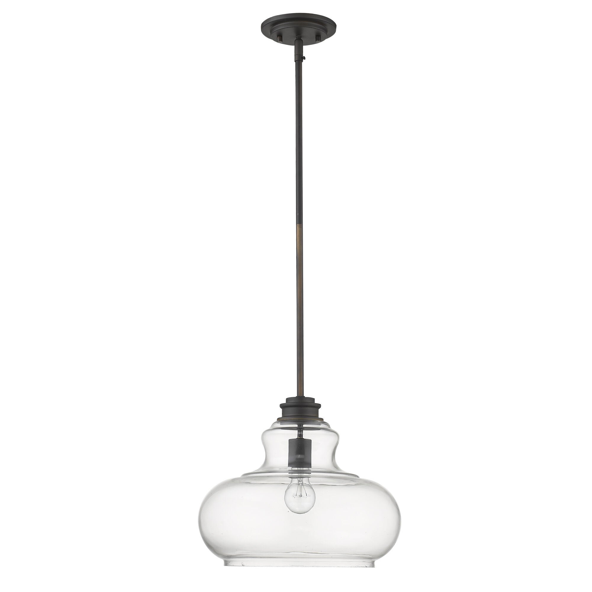 Shown in Oil-Rubbed Bronze finish and Clear glass and Clear, Urn Shaped Glass Globe shade
