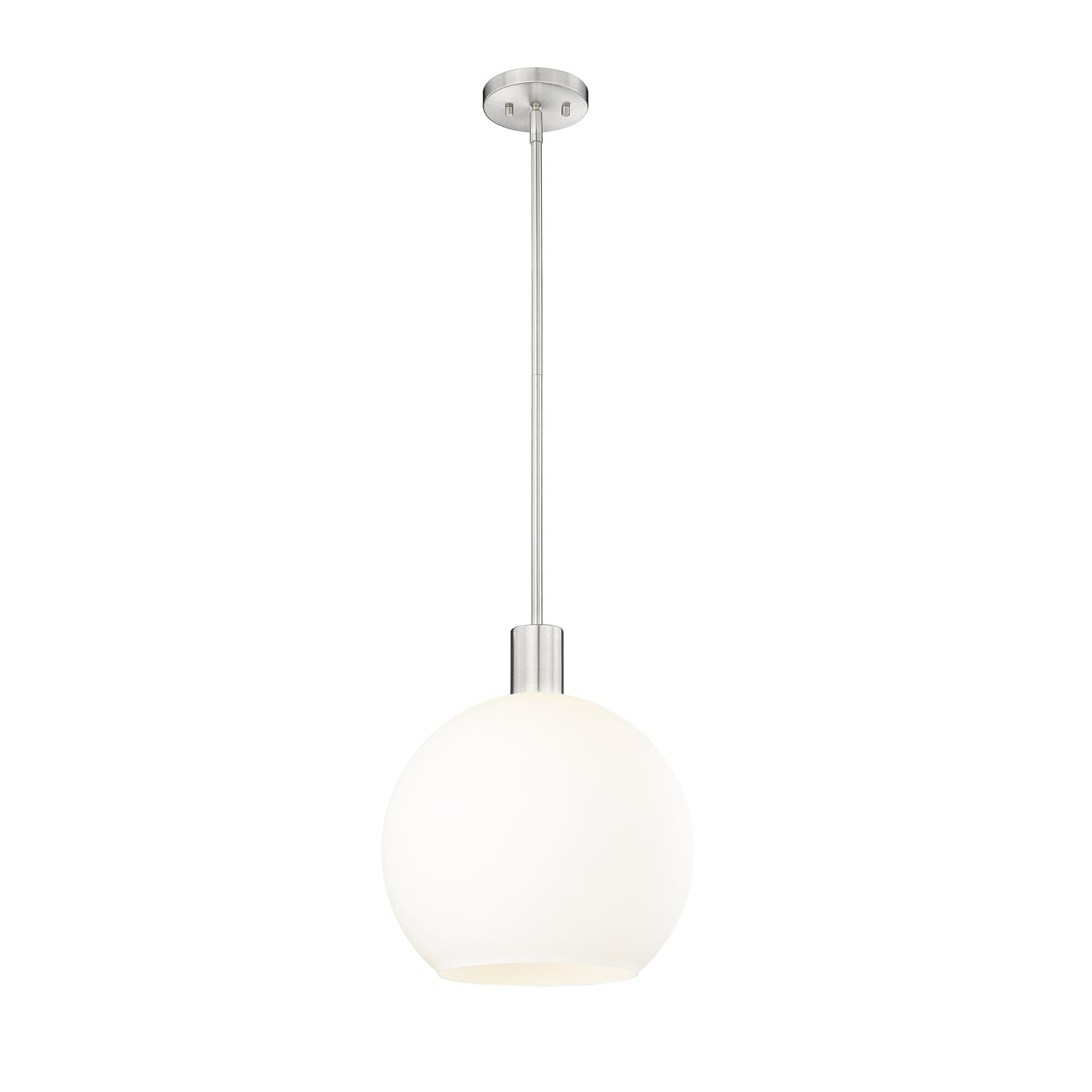 Shown in Brushed Nickel finish and White glass