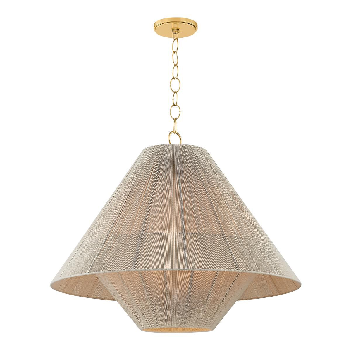 Shown in Aged Brass finish and Cotton String shade